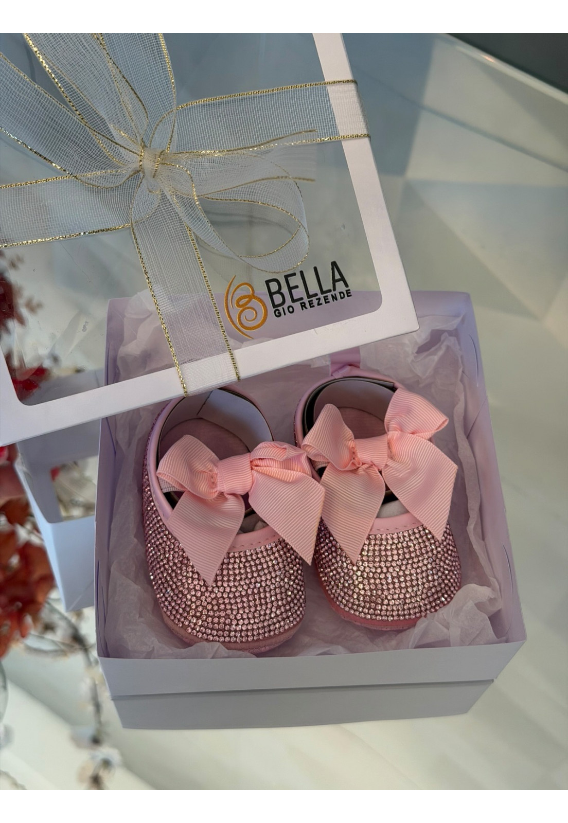 Sapatinho Luxo Infantil com Strass e Laço 