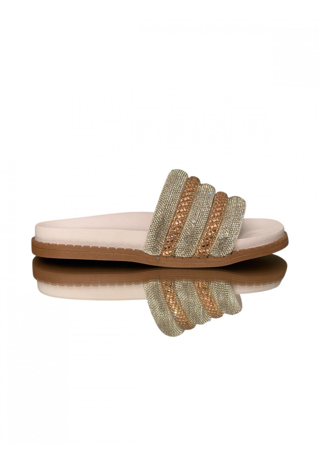 Sandalia Papete Branco Cristal e Rose 