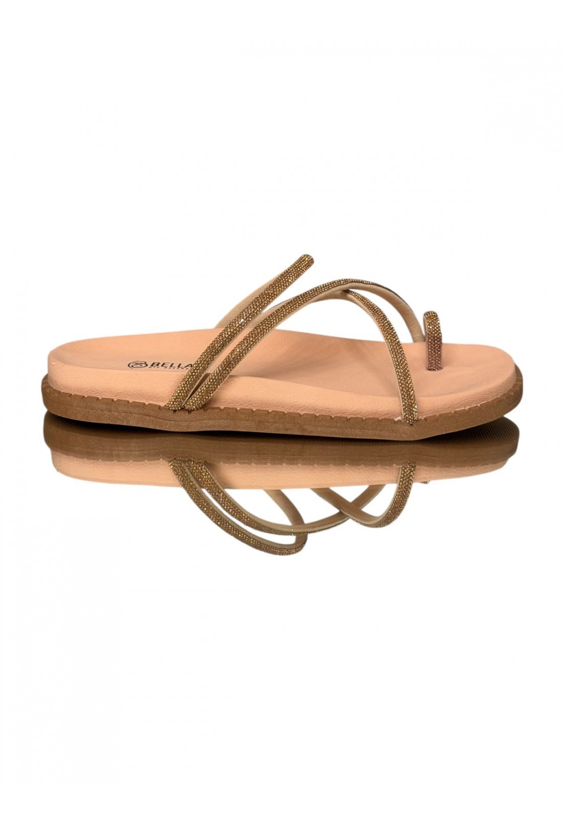 Sandalia Papete Rose Strass Dourado