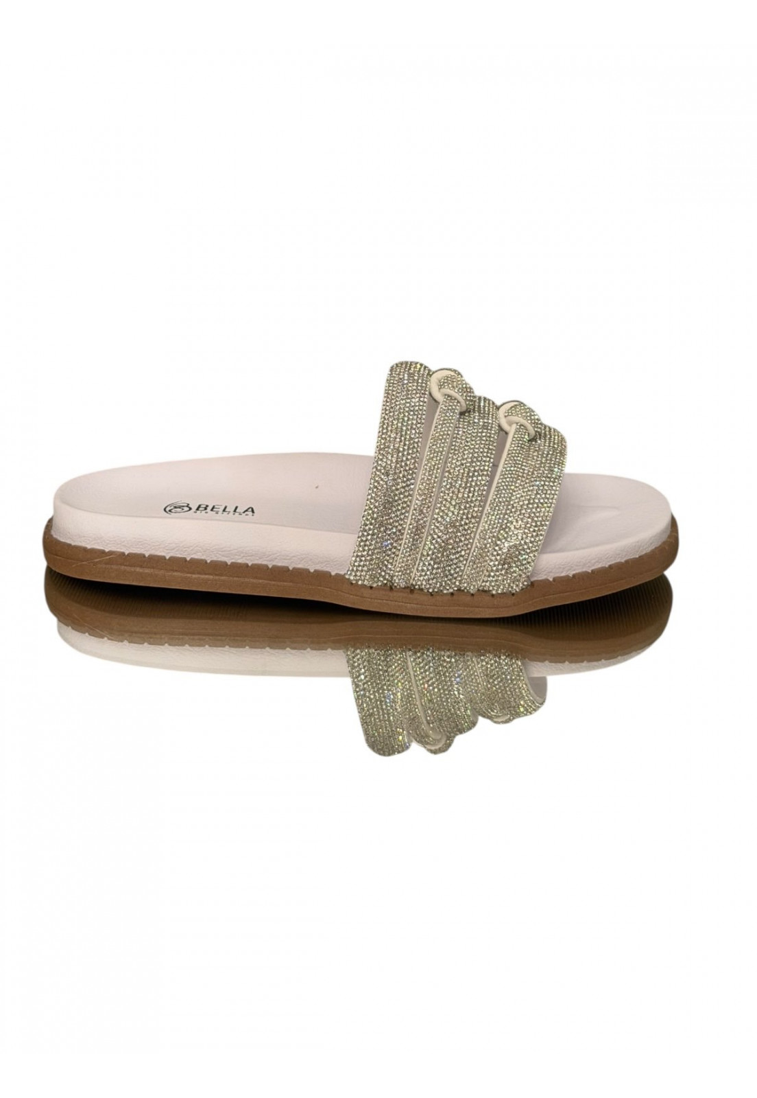 Sandalia Papete Branco Strass Cristal