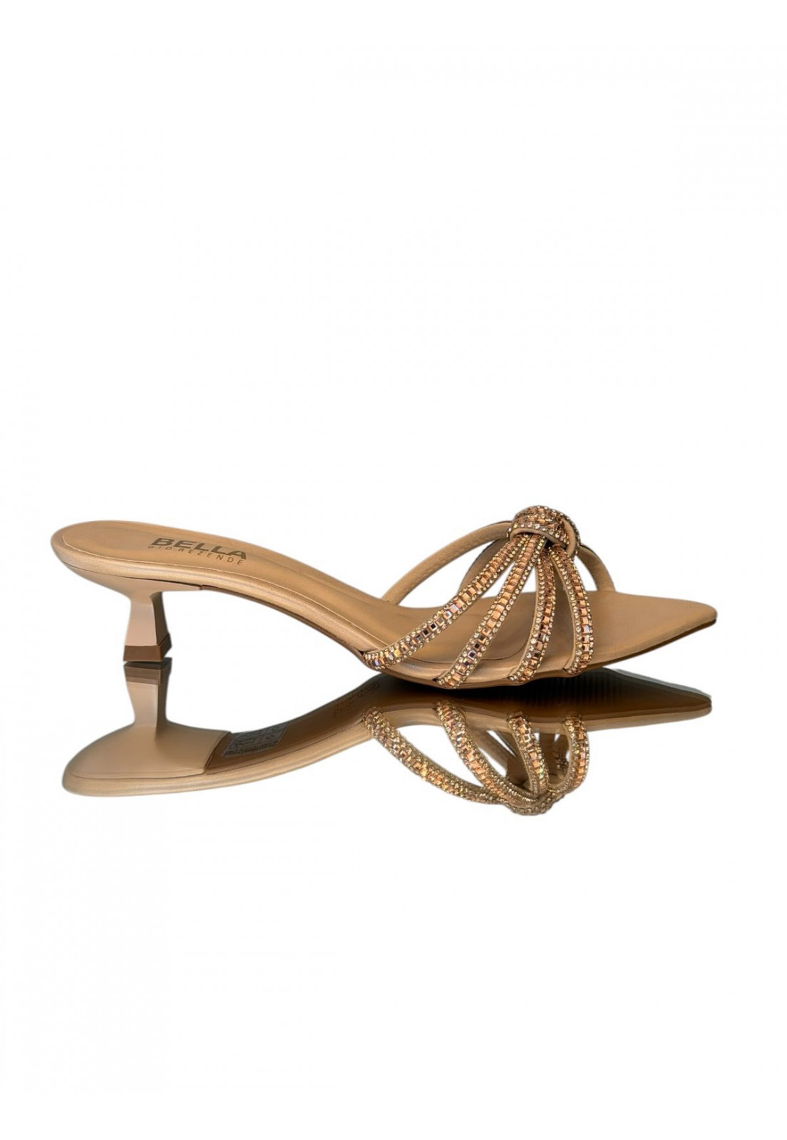 Tamanco Feminino Bico Folha Amêndoa com Vidrinhos Rosê – Salto 4 cm