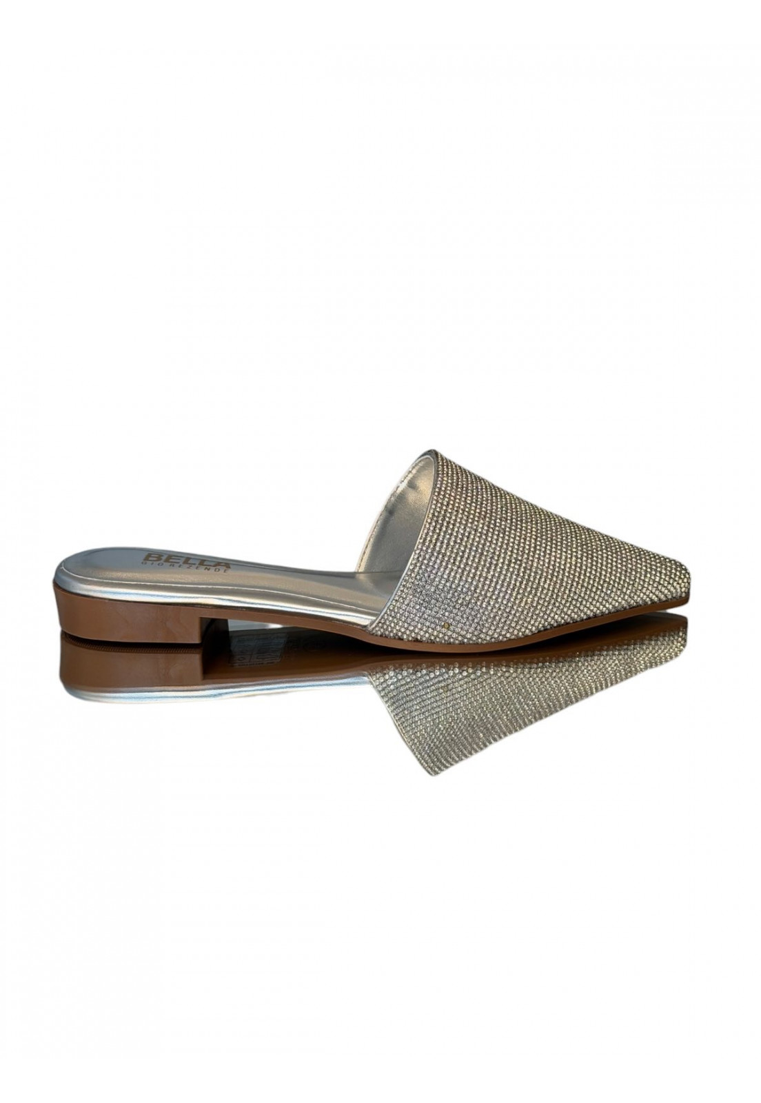 Mule Bico Fino GLOSS Prata – Brilho e Elegância