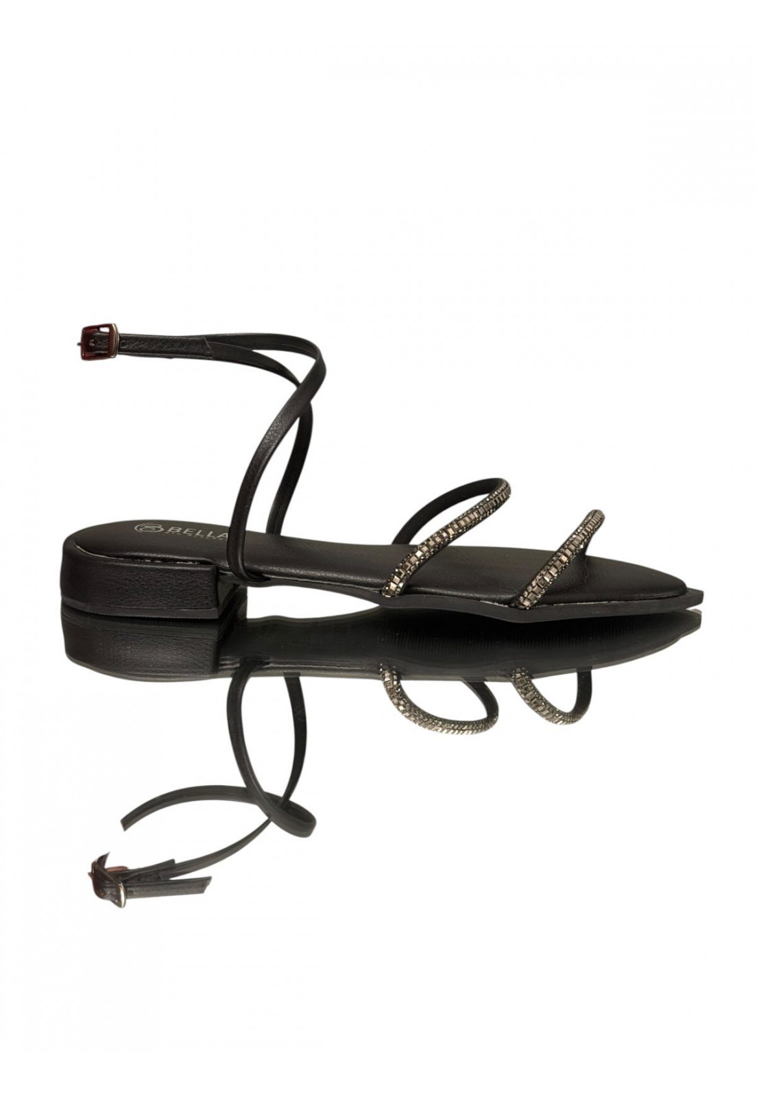 Rasteira Preta com Brilho Grafite