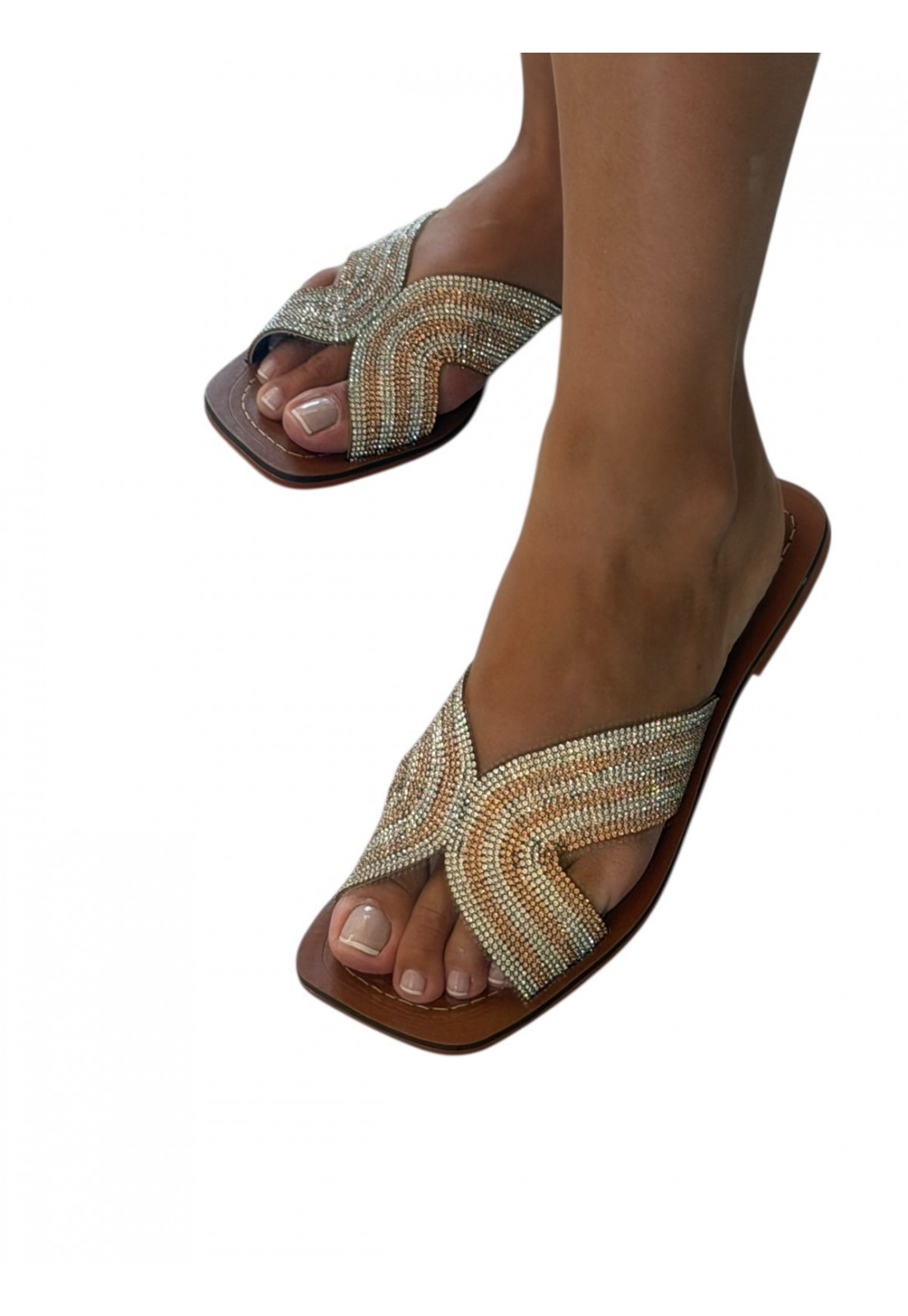 Rasteira Brilho Prata e Rosê