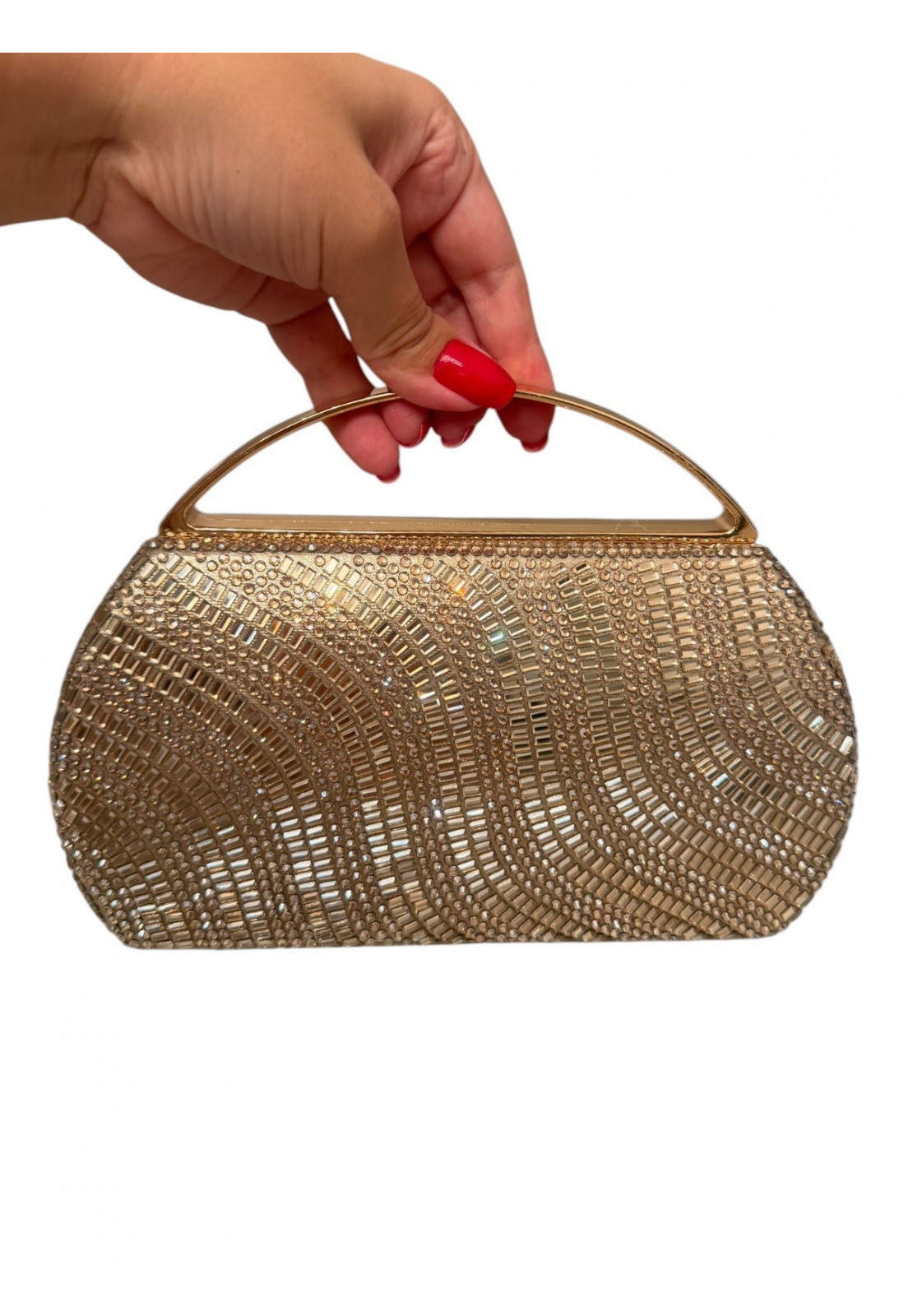 Clutch Dourada de Festa com Strass e Pedrarias Luxo