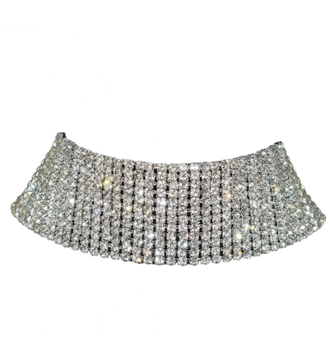 Gargantilha Strass prata com corrente ajuste (3, 5, 7 ou 12 linhas)