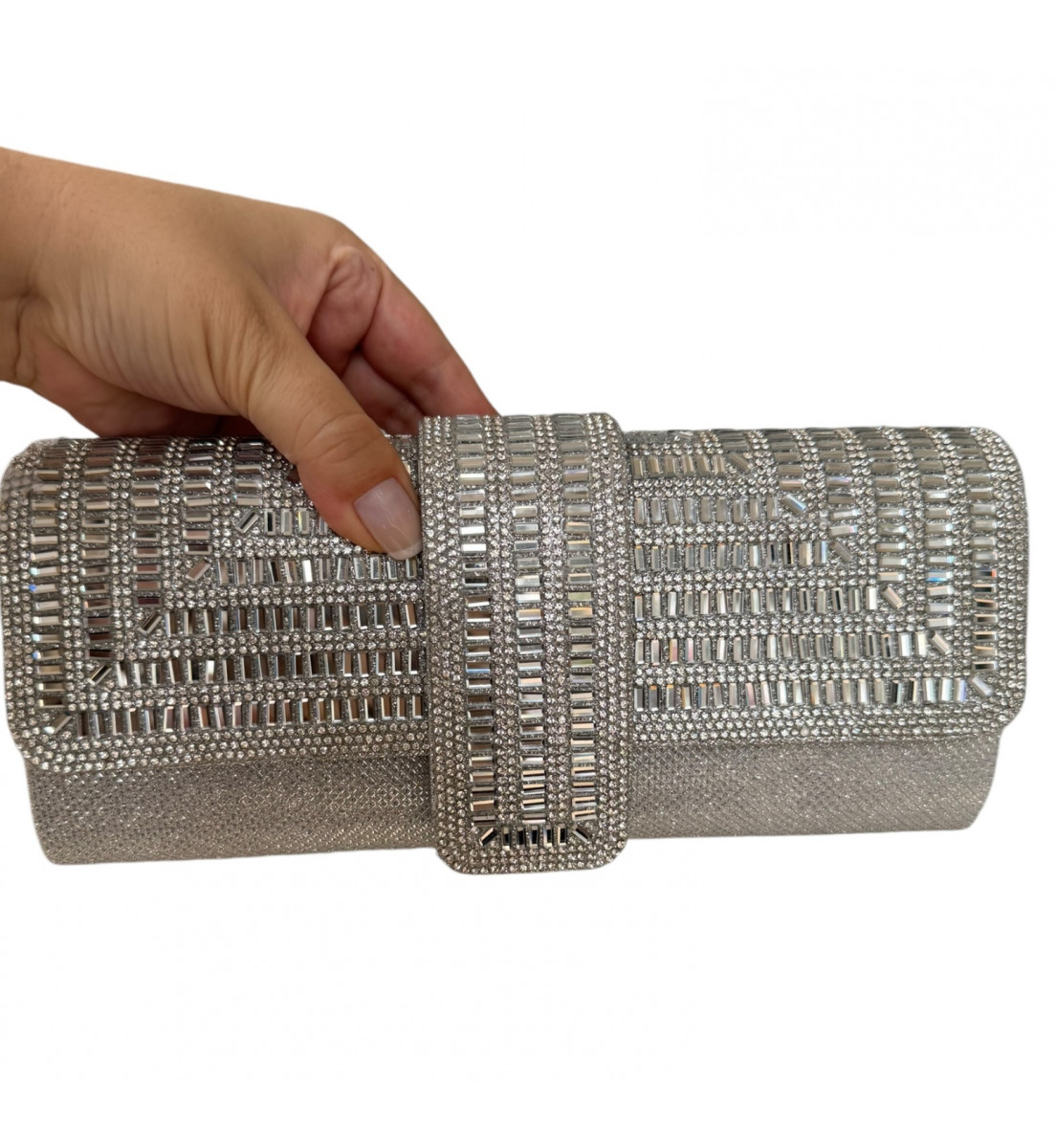 Clutch Luxo Prata com pedrarias Cristal