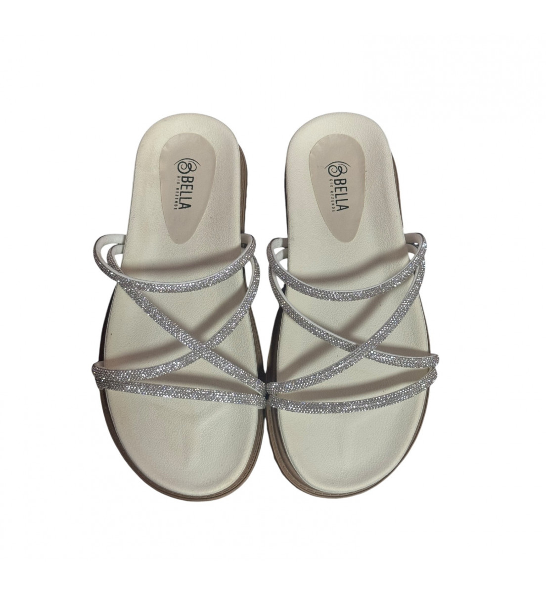 Sandália Papete BIRKEN Off White e Cristal