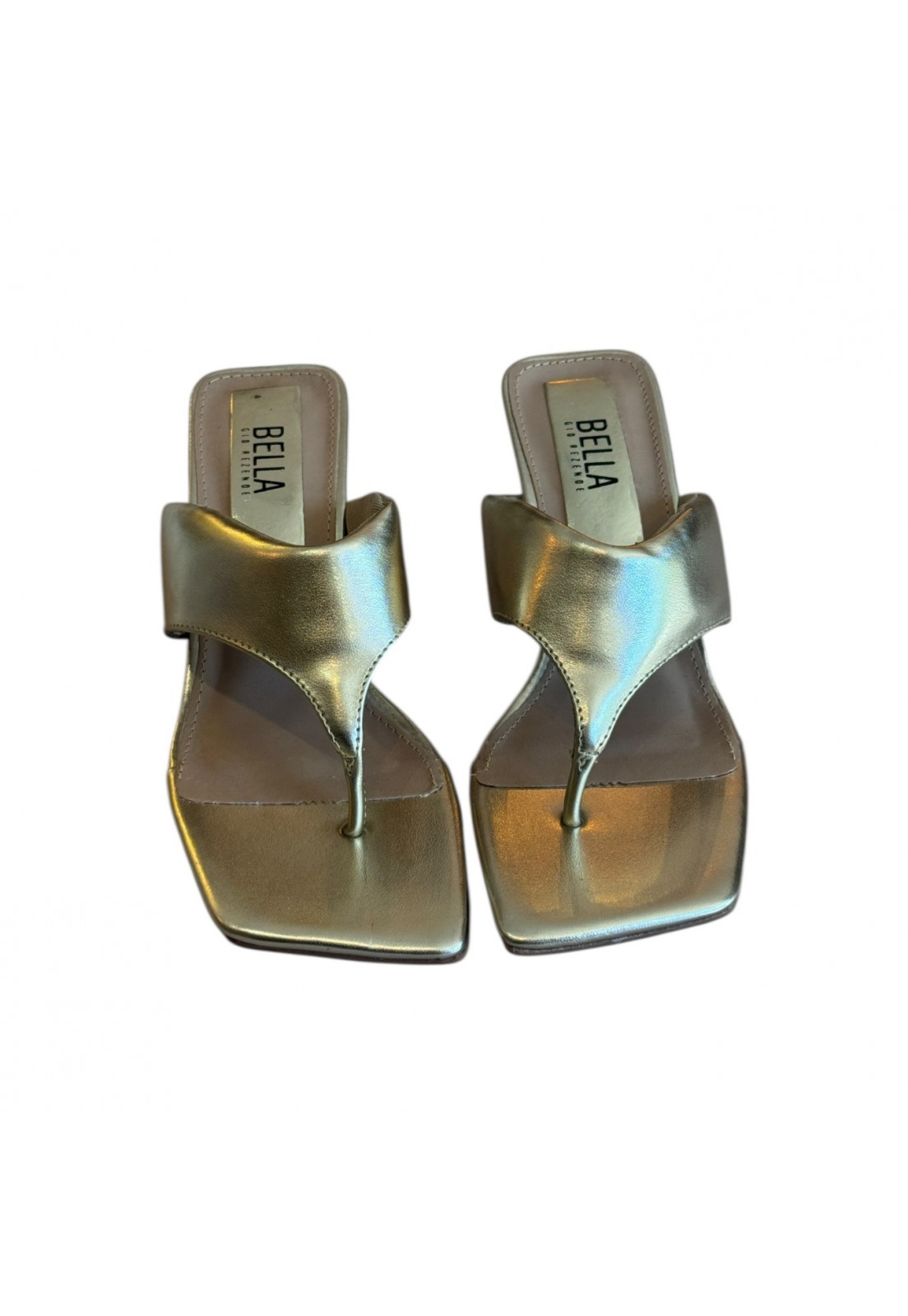 Sandália Tamanco de dedo Dourado Metalizado bico Quadrado Salto 4 cm Sandália Tamanco de dedo Dourado Metalizado bico Quadrado Salto 4 cm