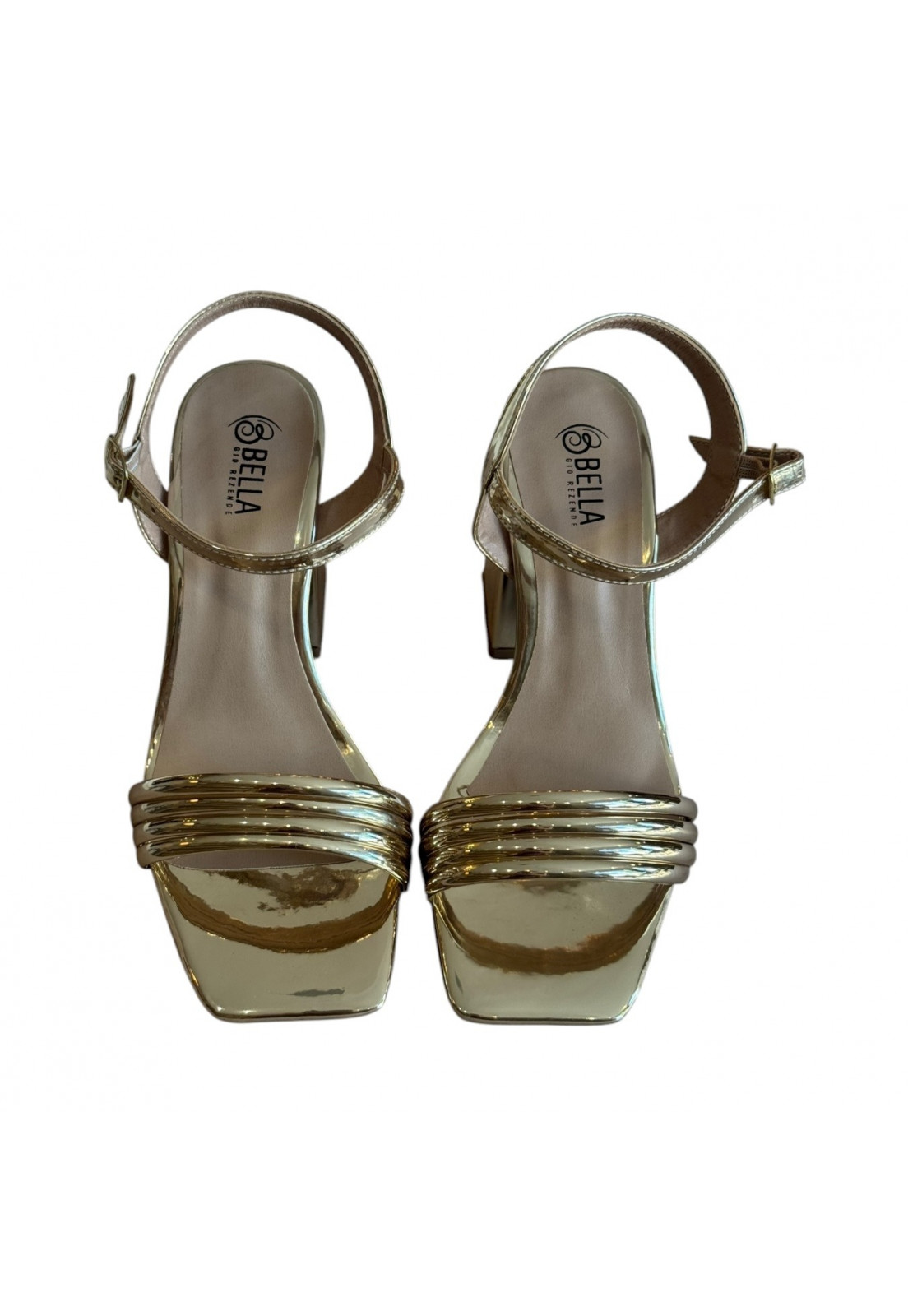 Sandália Dourada Metalizada Salto Bloco 8 cm Sandália Dourada Metalizada Salto Bloco 8 cm