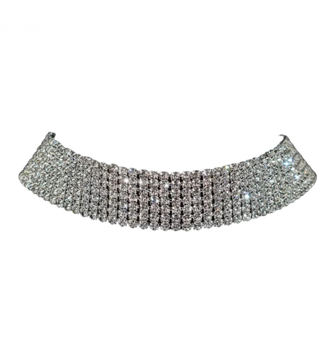 Gargantilha Strass prata com corrente ajuste (3, 5, 7 ou 12 linhas)