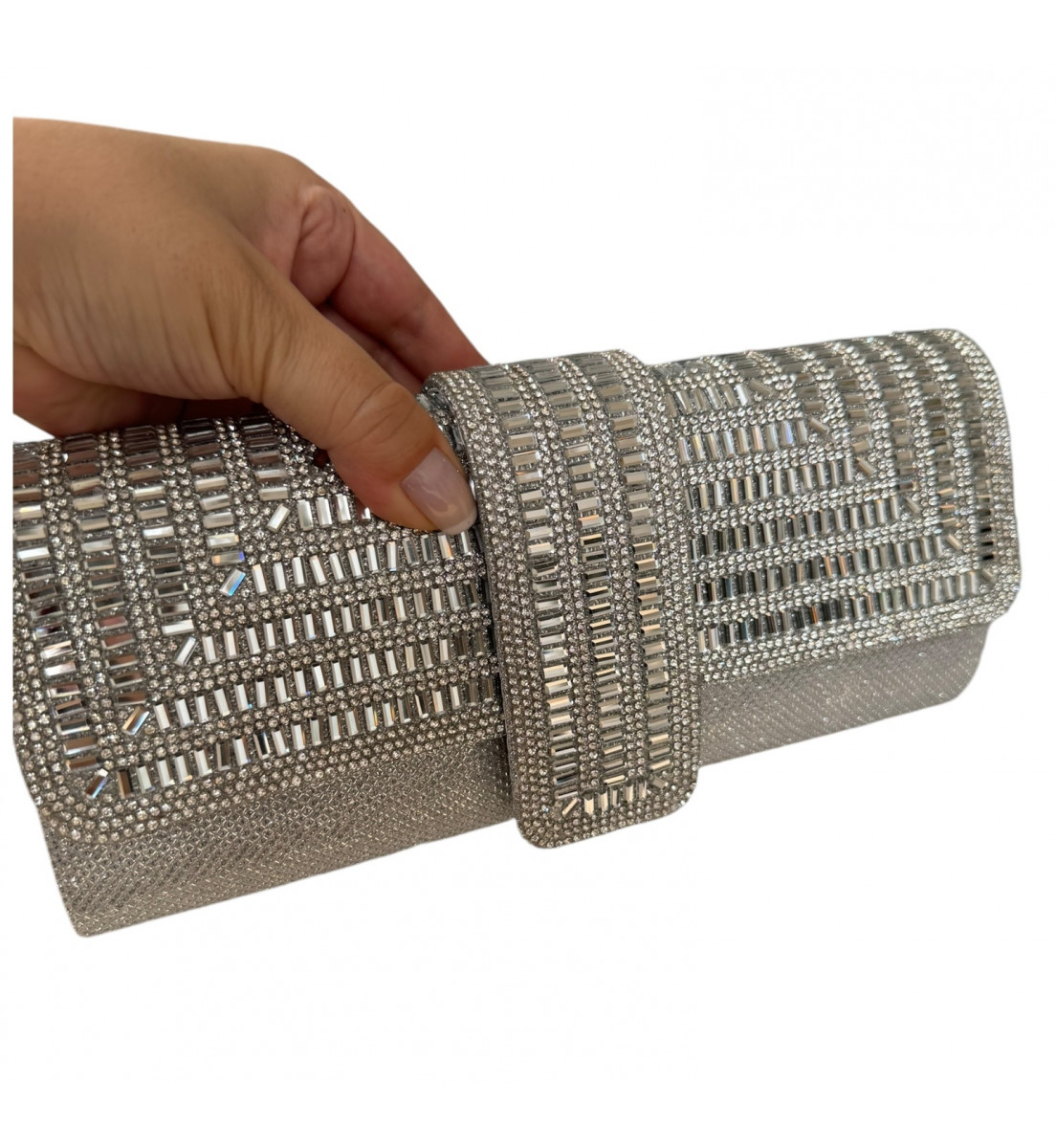 Clutch Luxo Prata com pedrarias Cristal