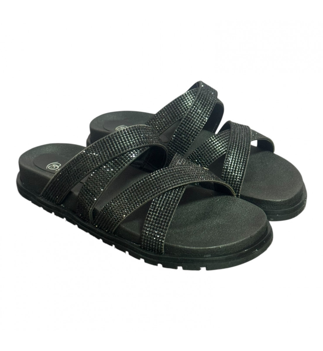 Sandália Papete BIRKEN Preta com Cristais Preto