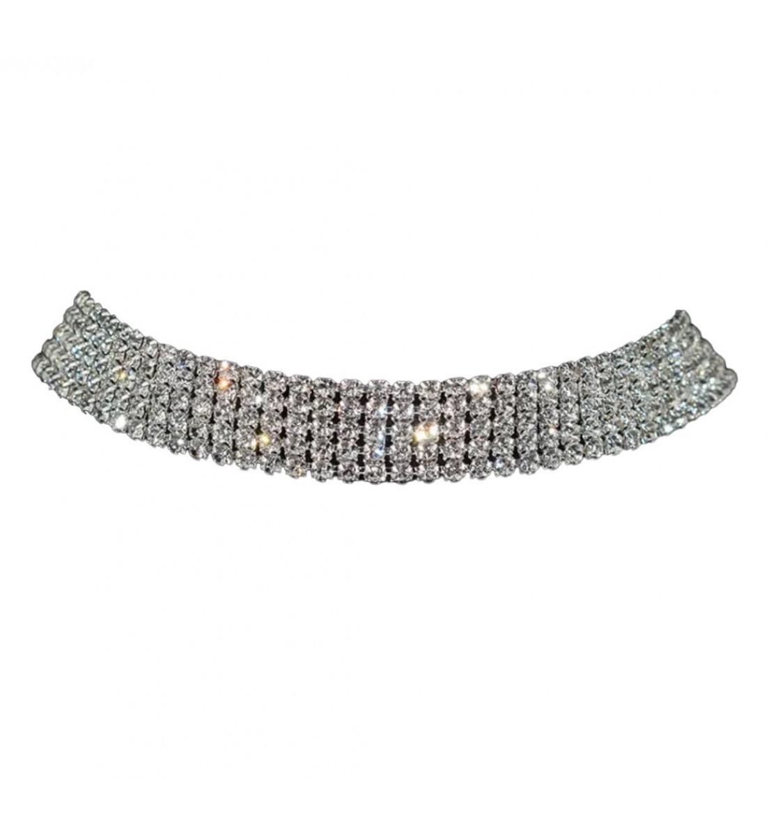 Gargantilha Strass prata com corrente ajuste (3, 5, 7 ou 12 linhas)