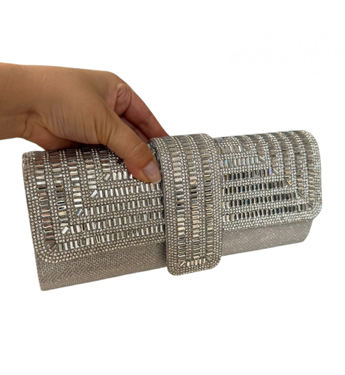 Clutch Luxo Prata com pedrarias Cristal