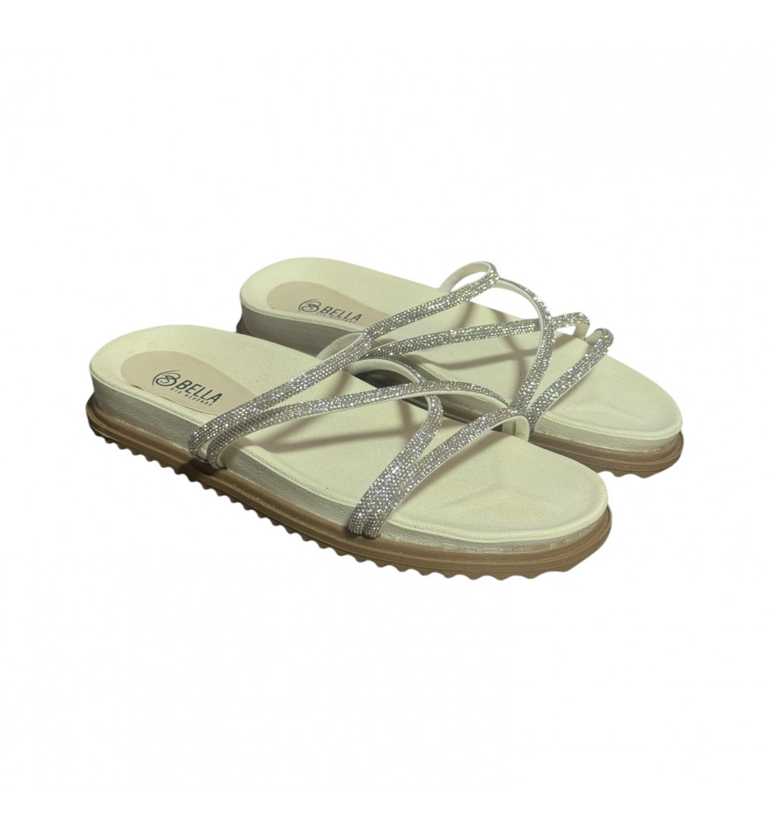 Sandália Papete BIRKEN Off White e Cristal