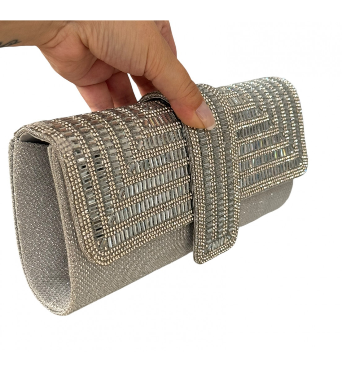 Clutch Luxo Prata com pedrarias Cristal