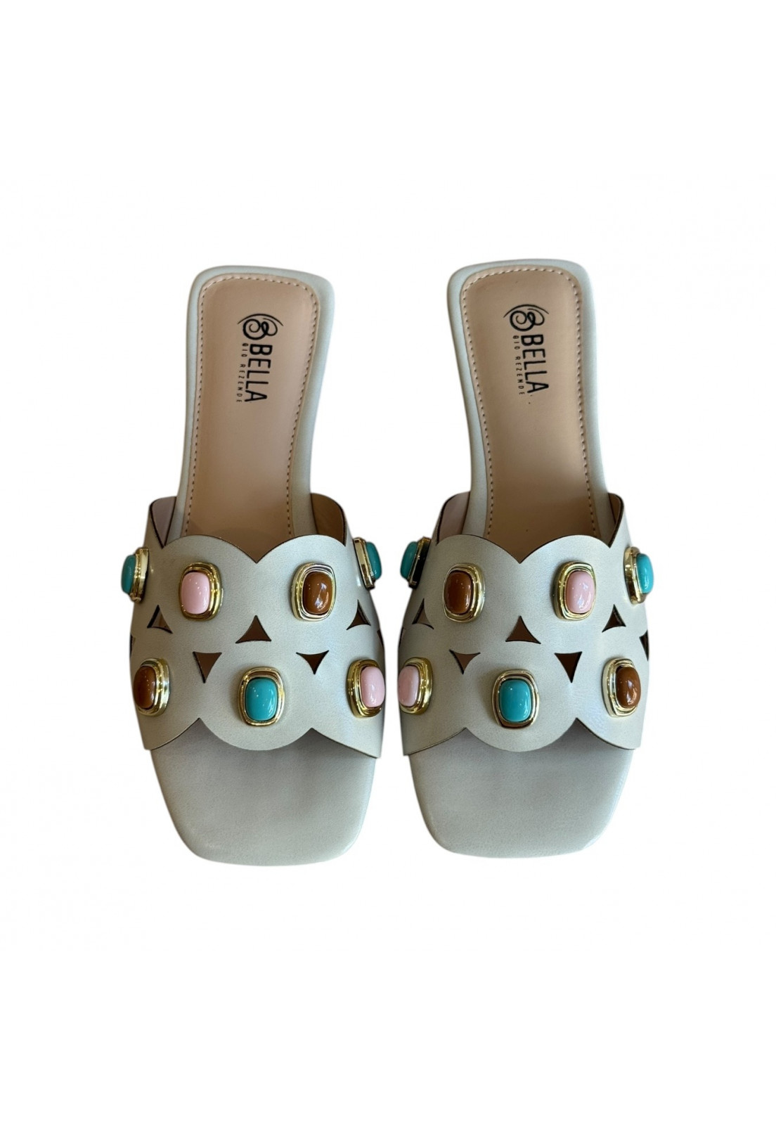 Rasteira off white enfeites dourados Colours Rasteira off white enfeites dourados Colours