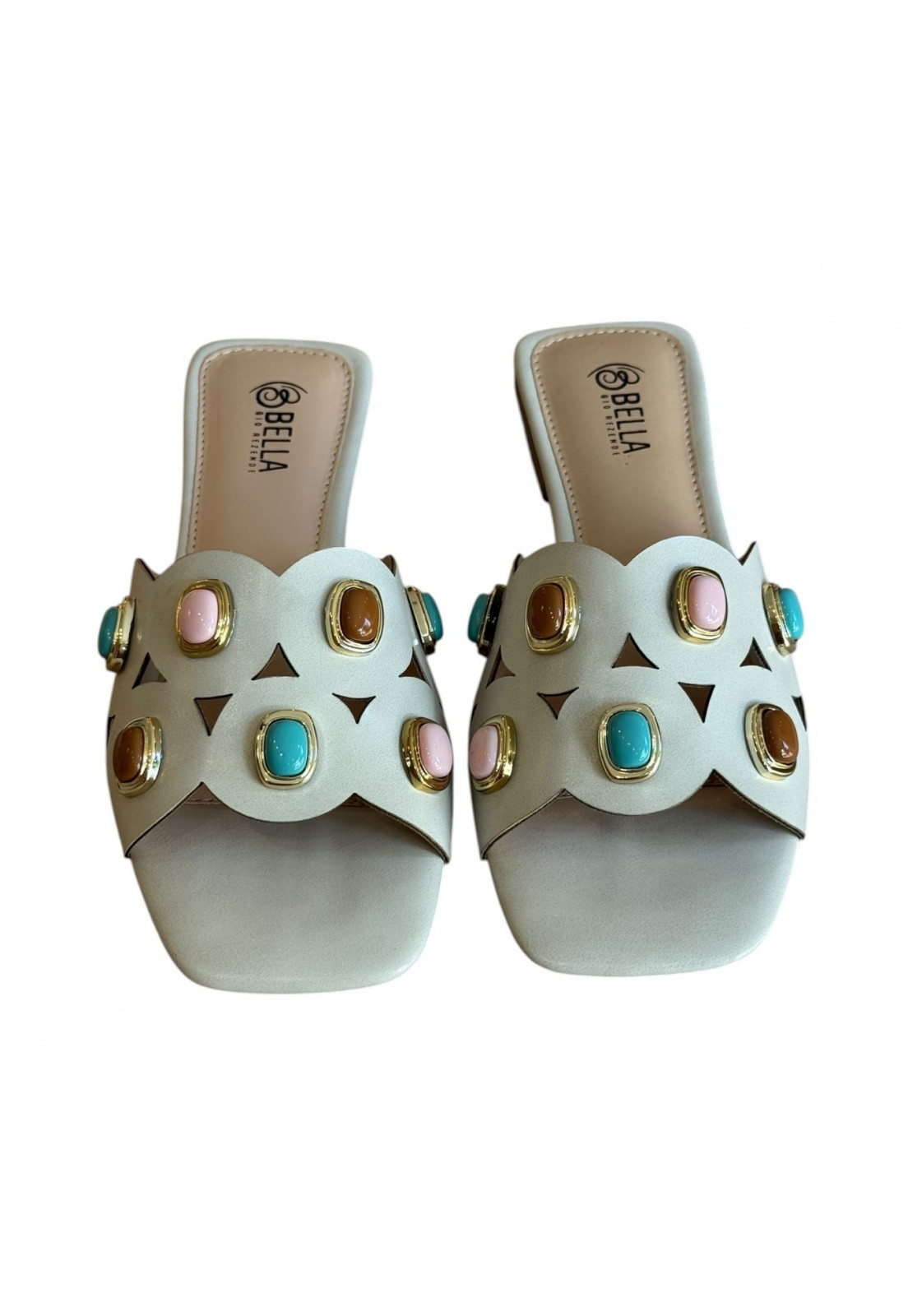 Rasteira off white enfeites dourados Colours Rasteira off white enfeites dourados Colours