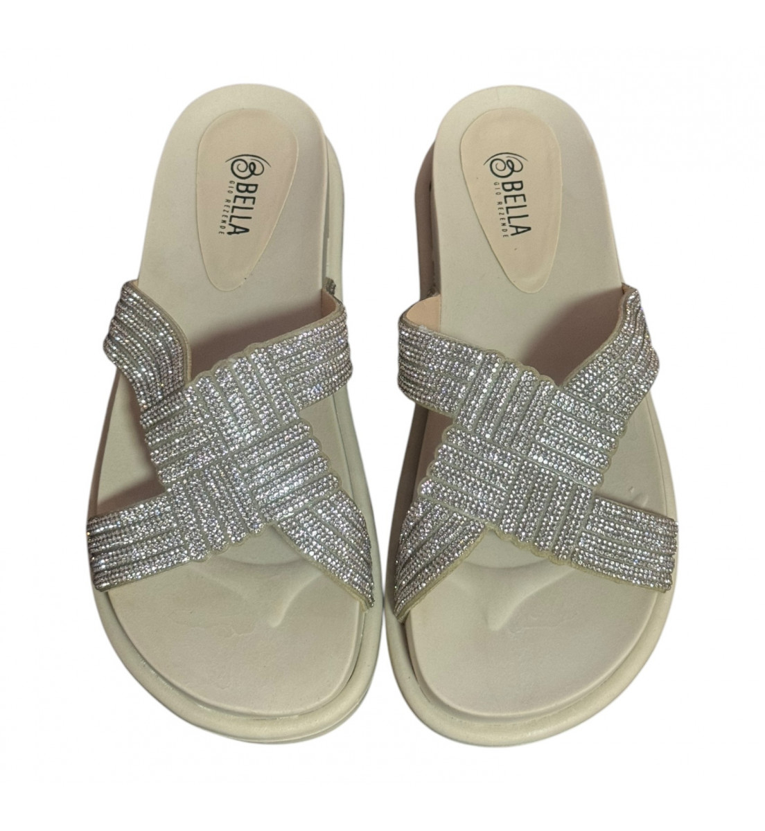 Sandália Papete BIRKEN Off White e Manta de Cristal