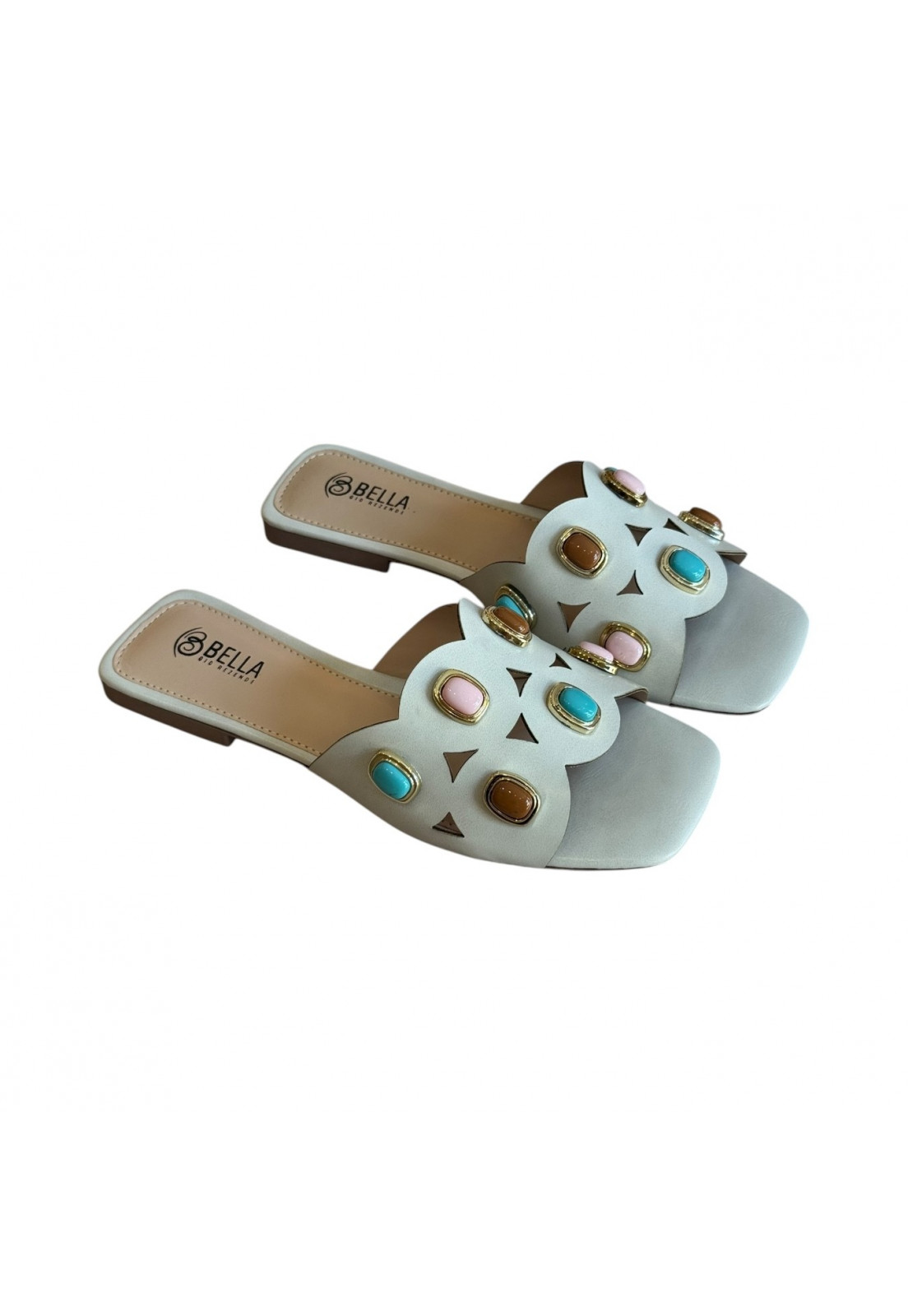 Rasteira off white enfeites dourados Colours Rasteira off white enfeites dourados Colours