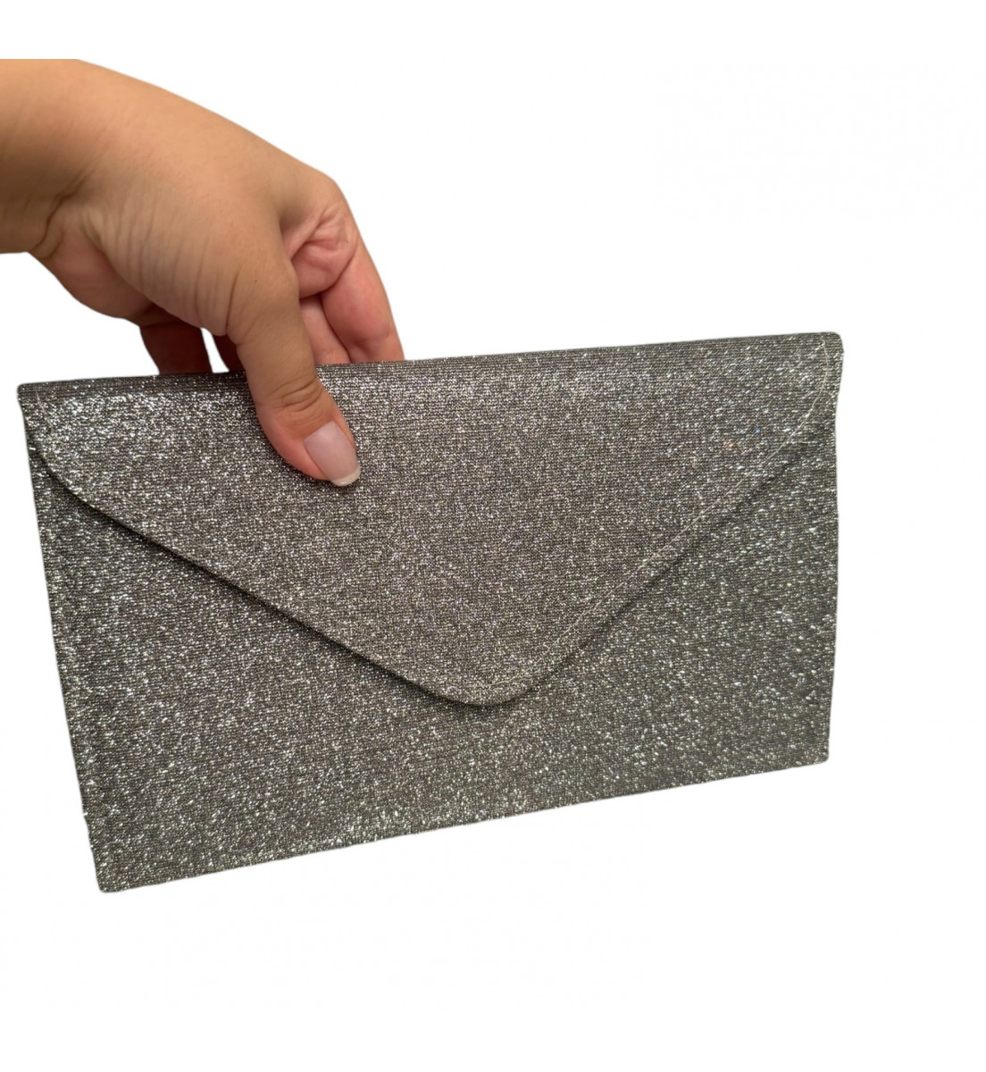 Bolsa Envelope Festa Brilho Prata Pewter 