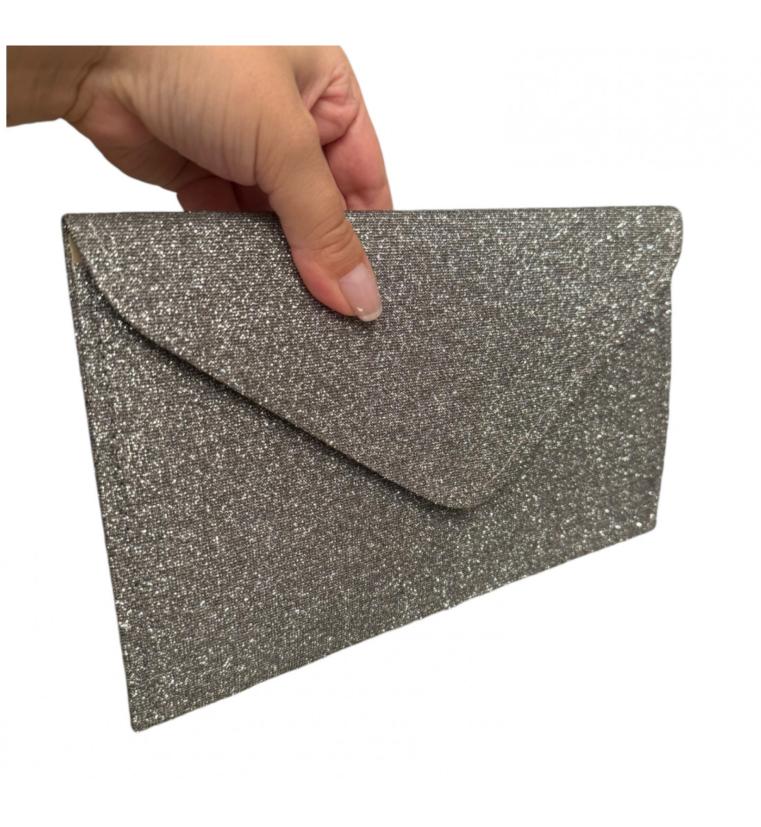 Bolsa Envelope Festa Brilho Prata Pewter 