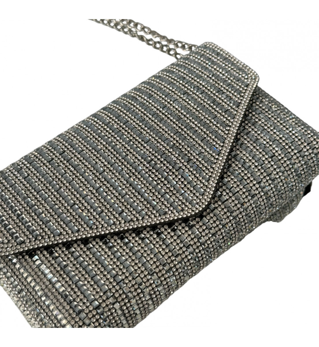 Clutch alça tiracolo Luxo Brilho Prata