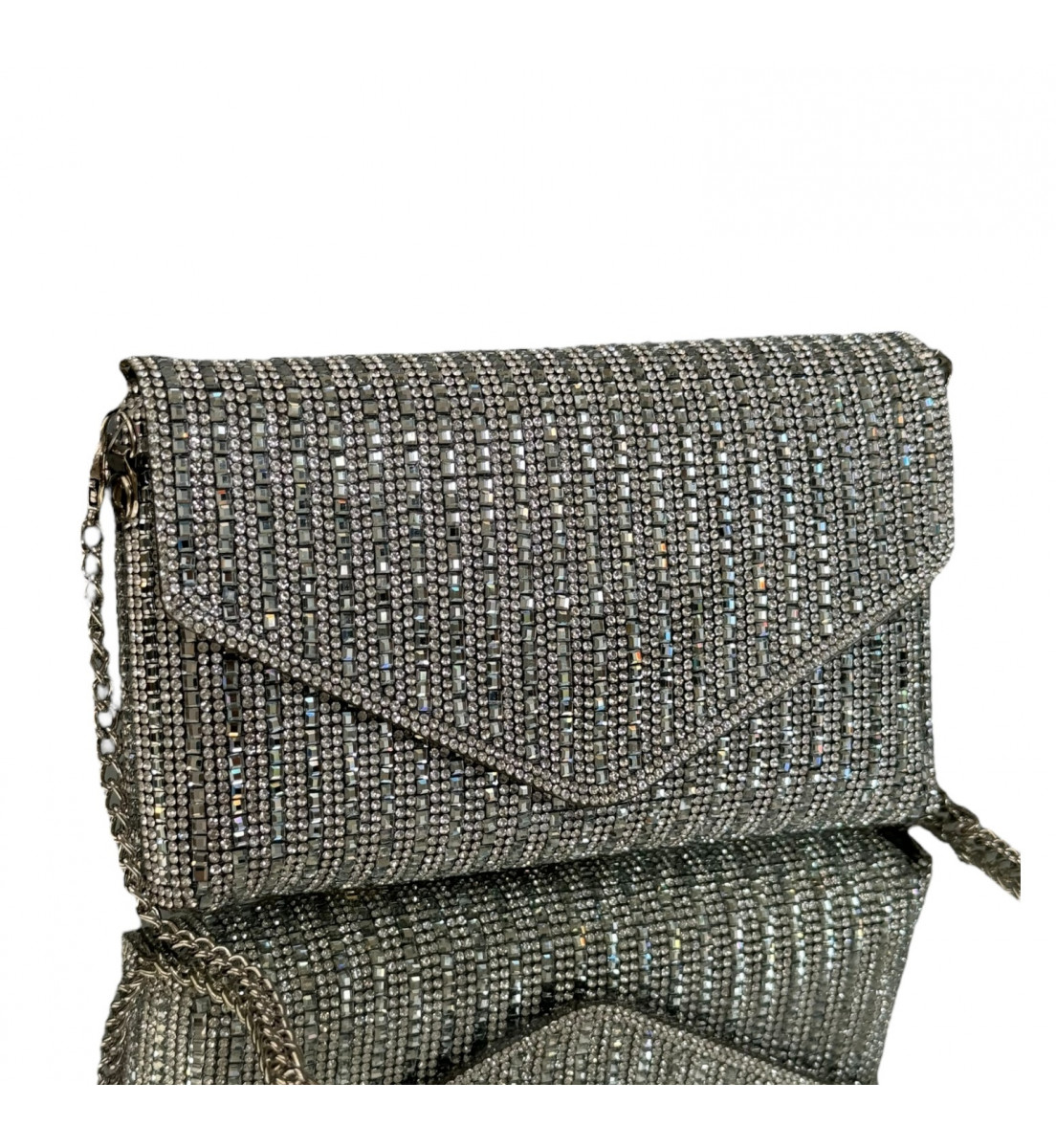 Clutch alça tiracolo Luxo Brilho Prata