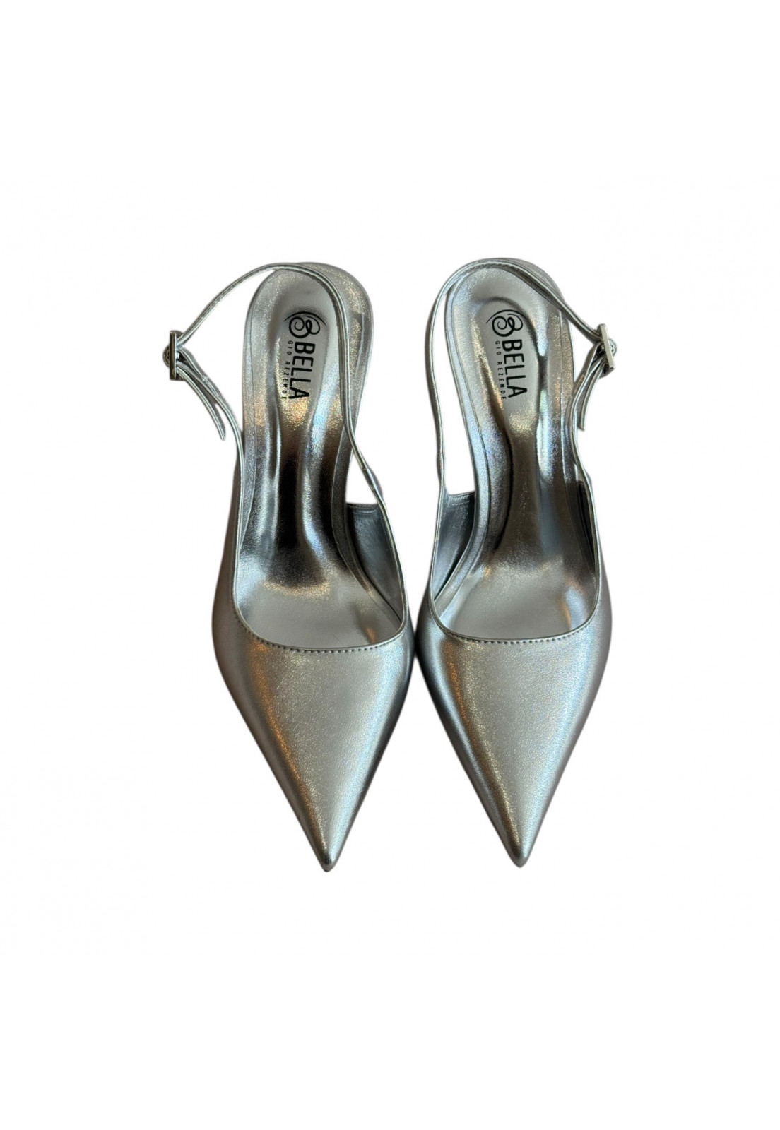 Scarpin Prata Slingback Metalizado bico fino Salto 9 cm Scarpin Prata Slingback Metalizado bico fino Salto 9 cm