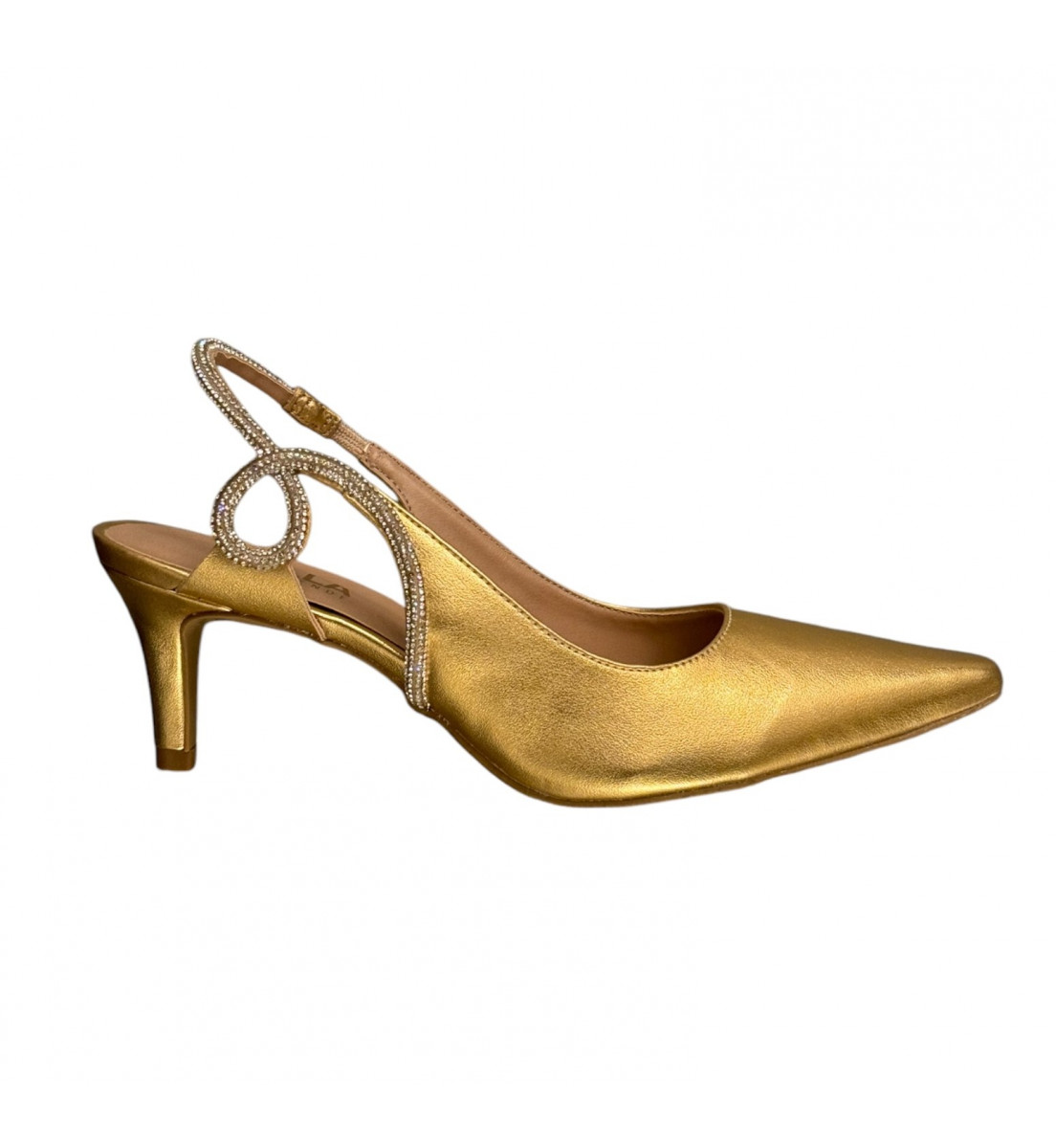 Scarpin Dourado Ouro com detalhes prata salto 7cm