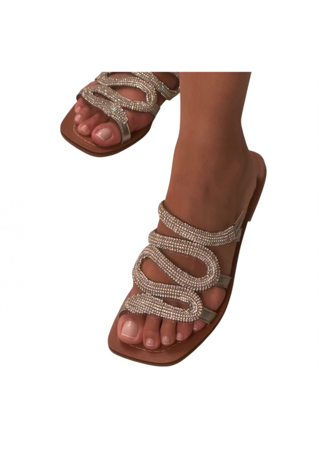 Rasteira Cobra Brilho Prata