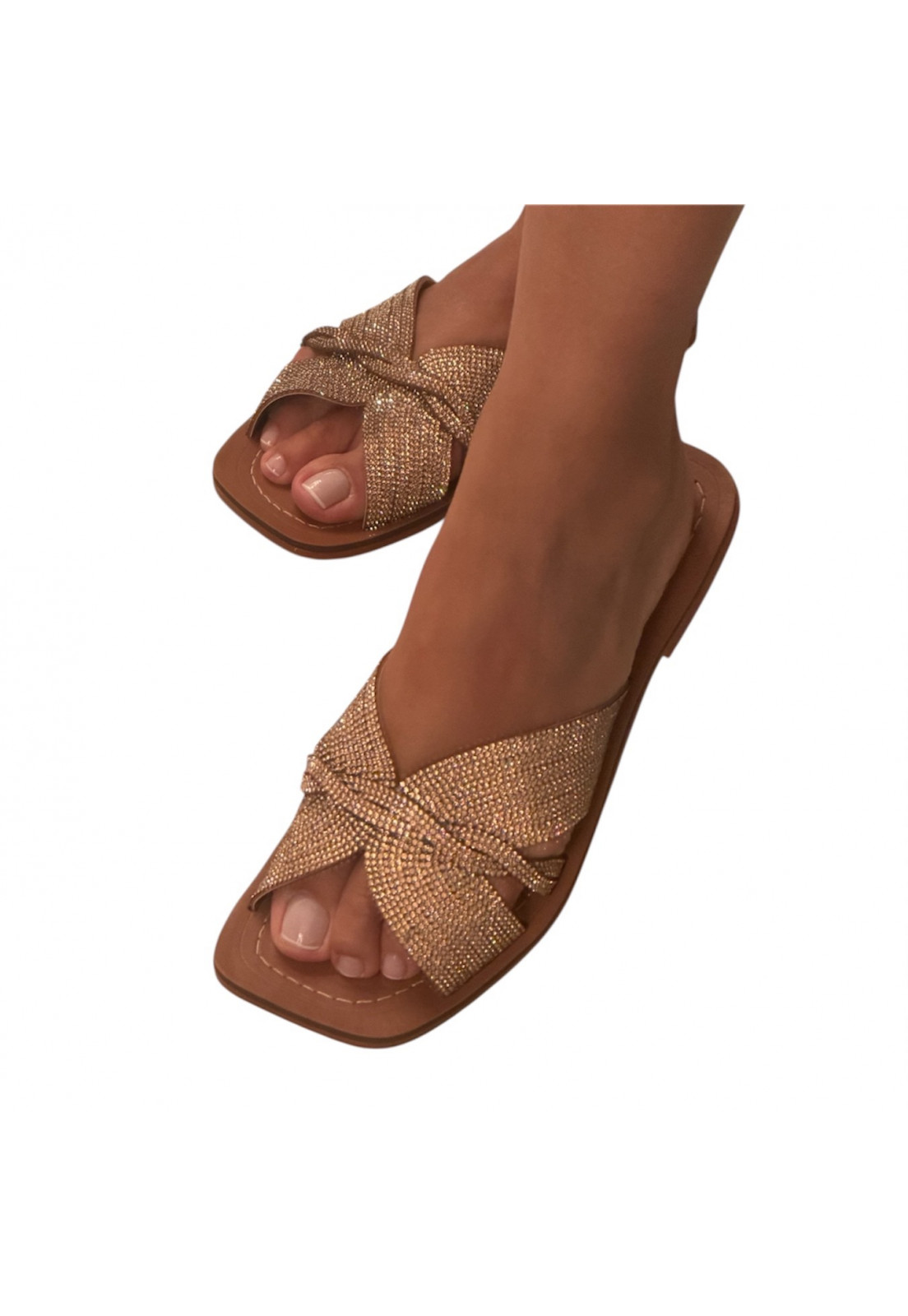 Rasteira Dourado Rose Strass Premium