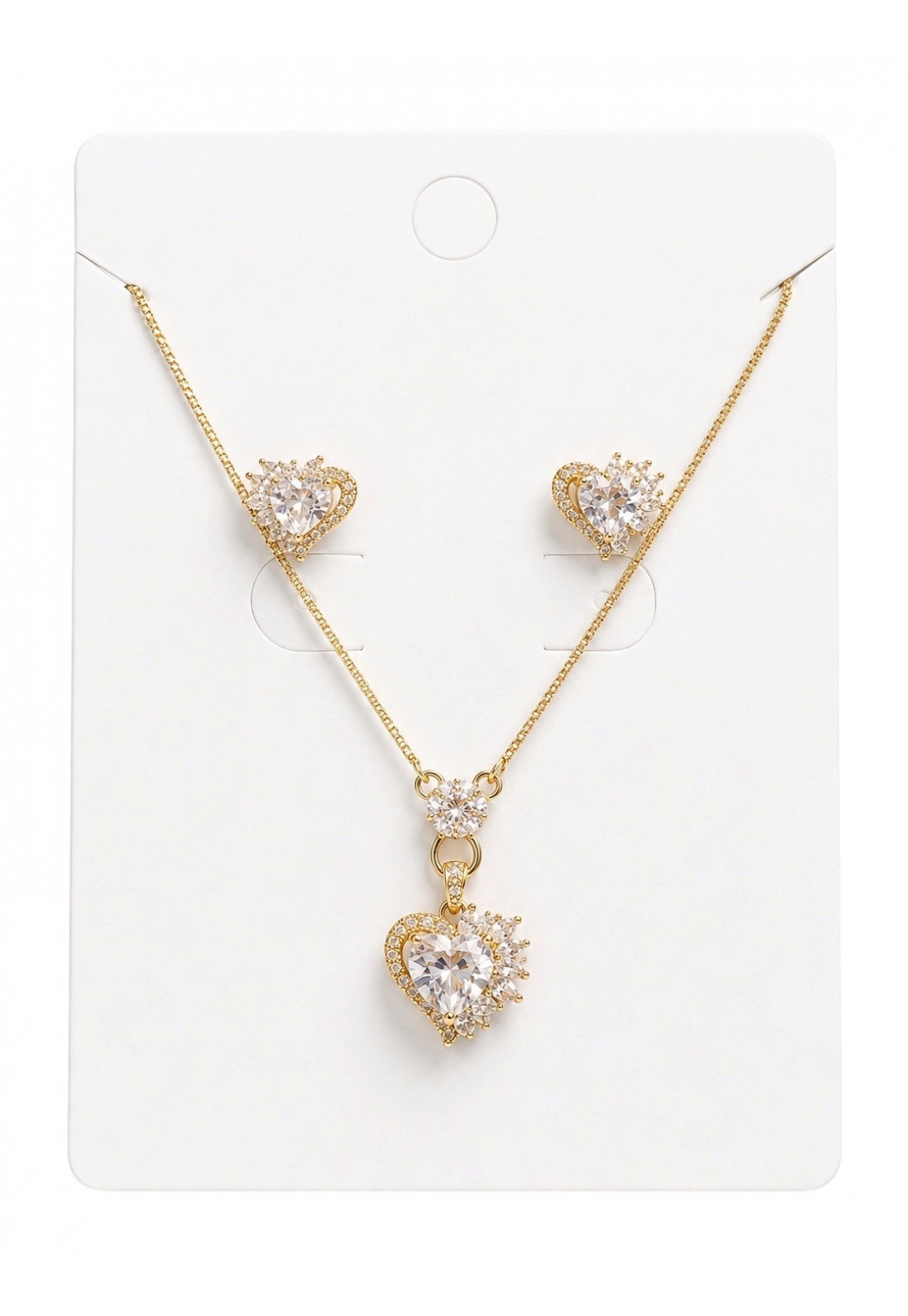 CONJUNTO CORAÇÃO CRISTAL DOURADO CRAVEJADO