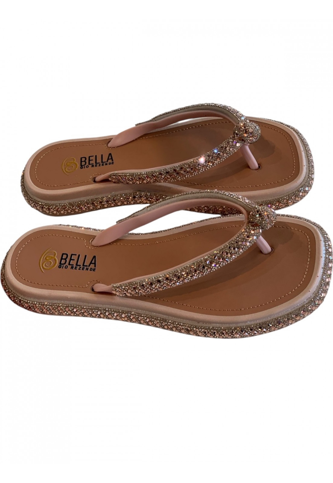 Chinelo Caramelo plataforma com Strass Rose Gold