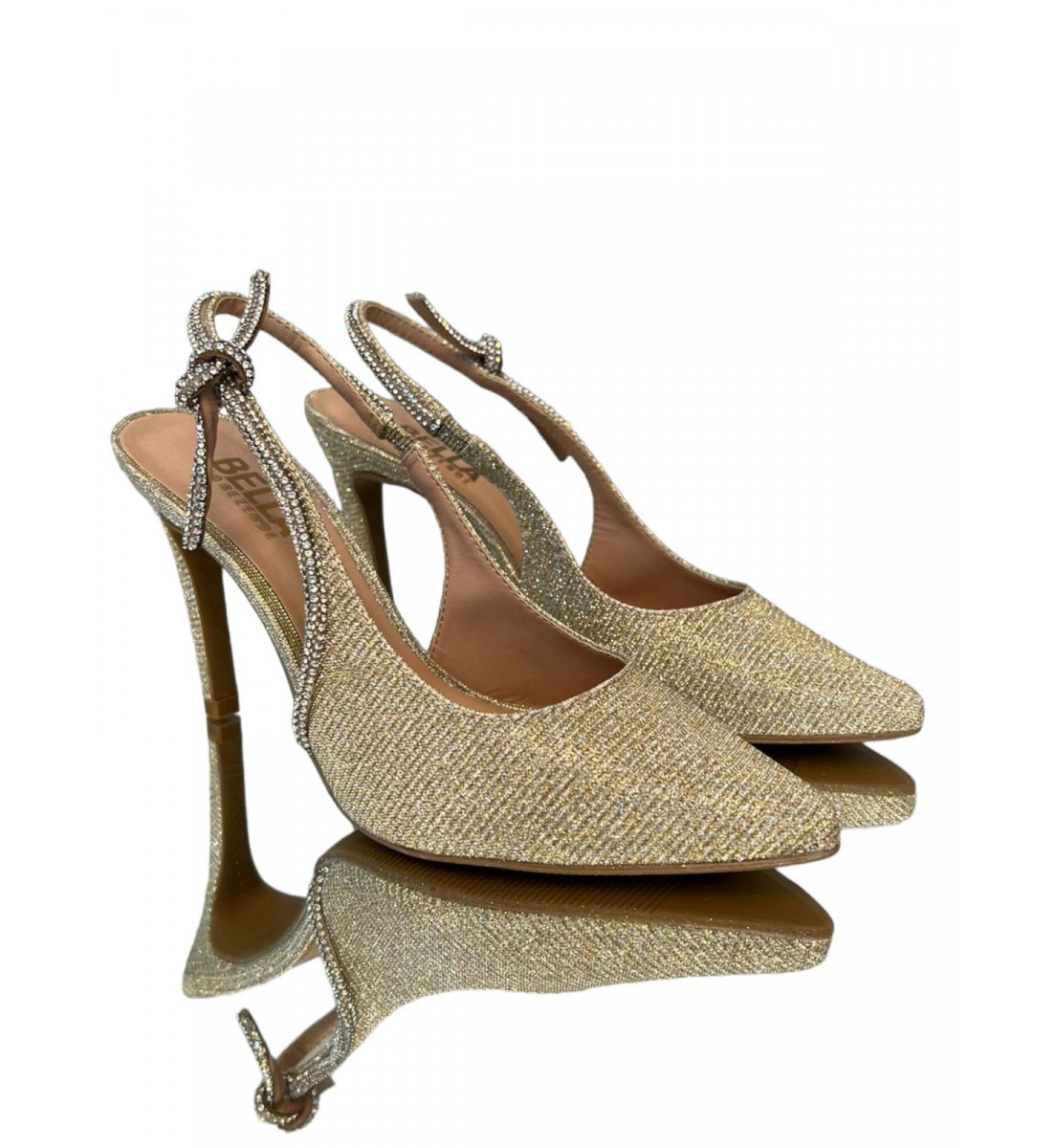 Scarpin Dourado Glitter com Strass Prata