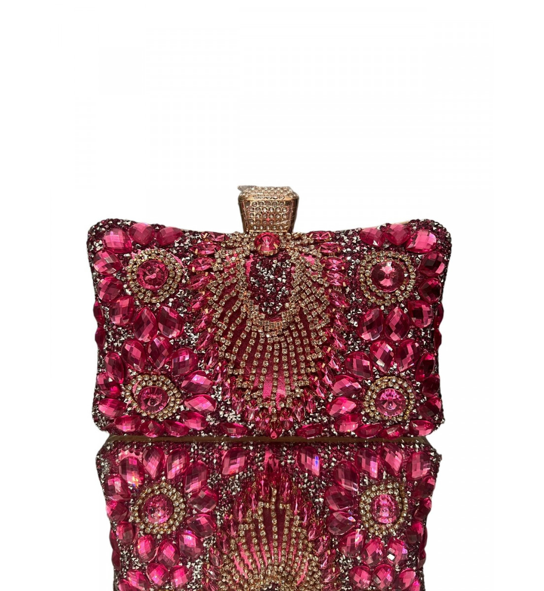 Clutch Luxo Pedraria Pink com detalhes dourado