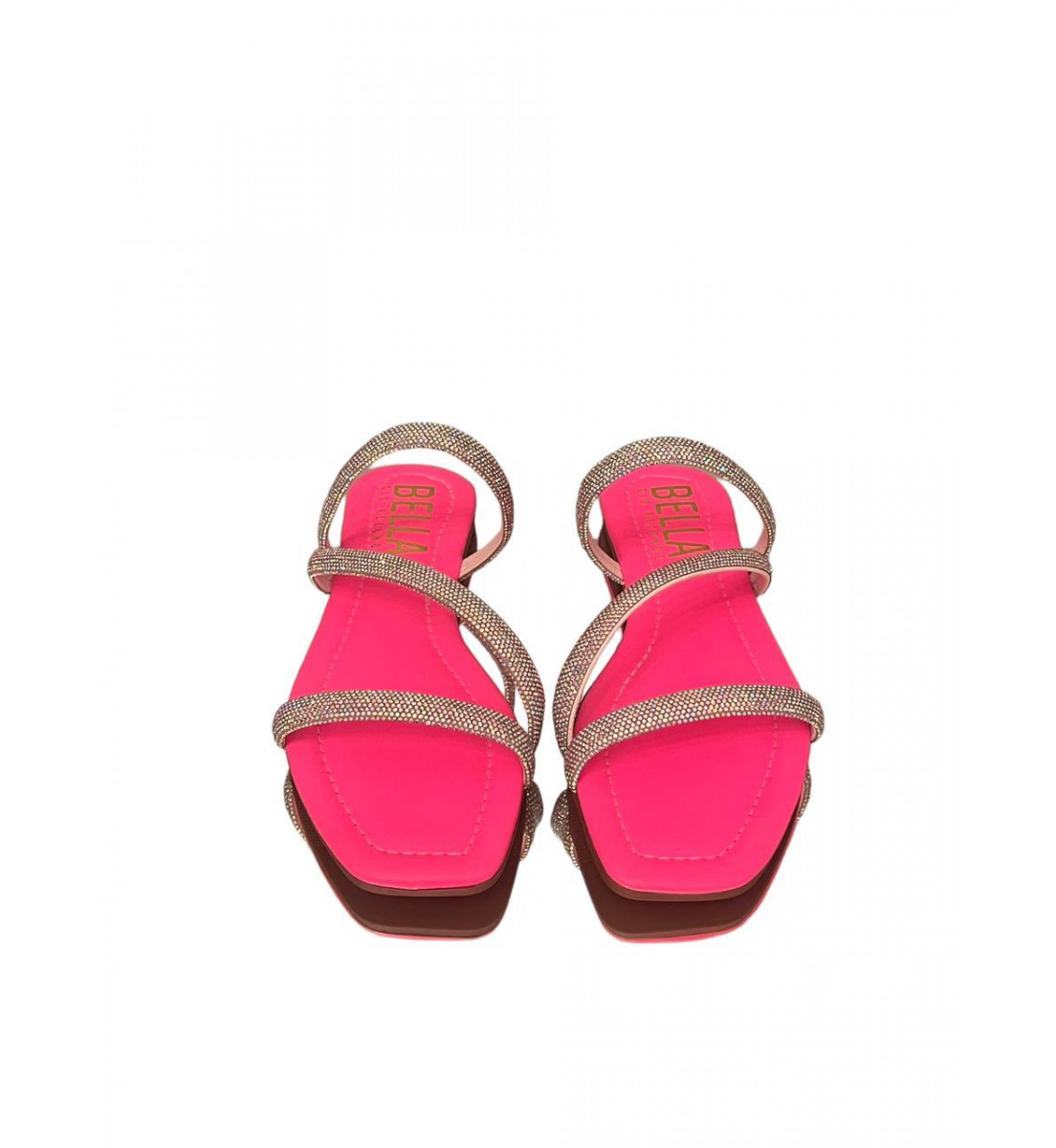 Rasteira Flat Pink Neon com detalhes brilho Prata