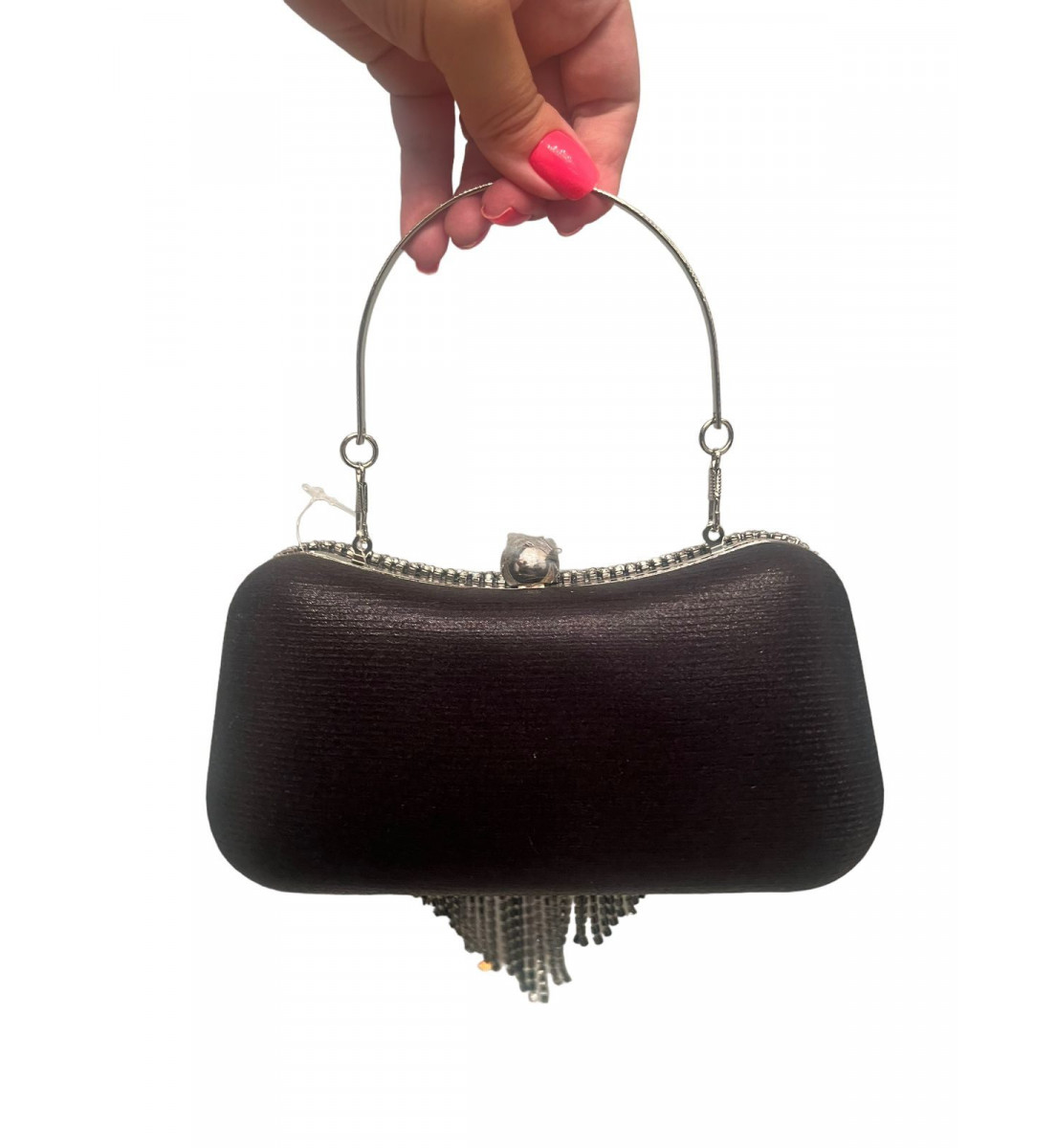 Bolsa Clutch Luxo Preta com Strass Prata