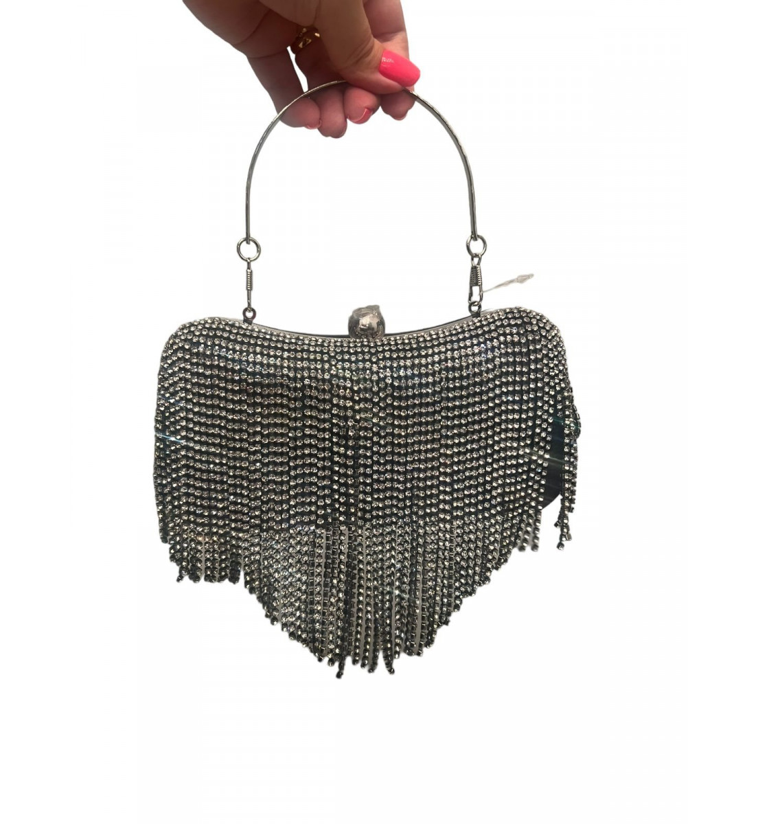 Bolsa Clutch Luxo Preta com Strass Prata