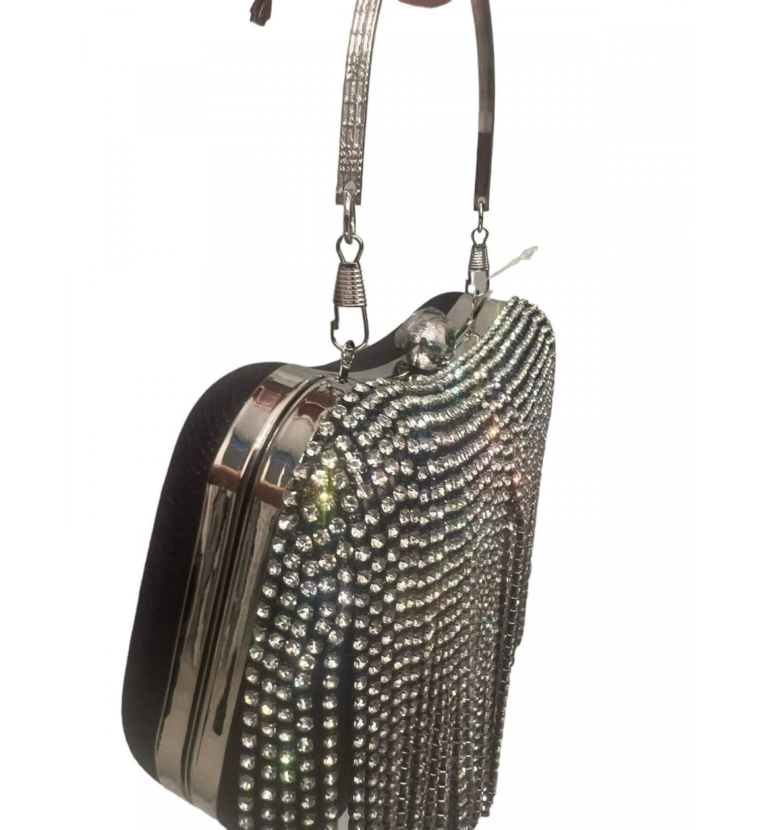 Bolsa Clutch Luxo Preta com Strass Prata