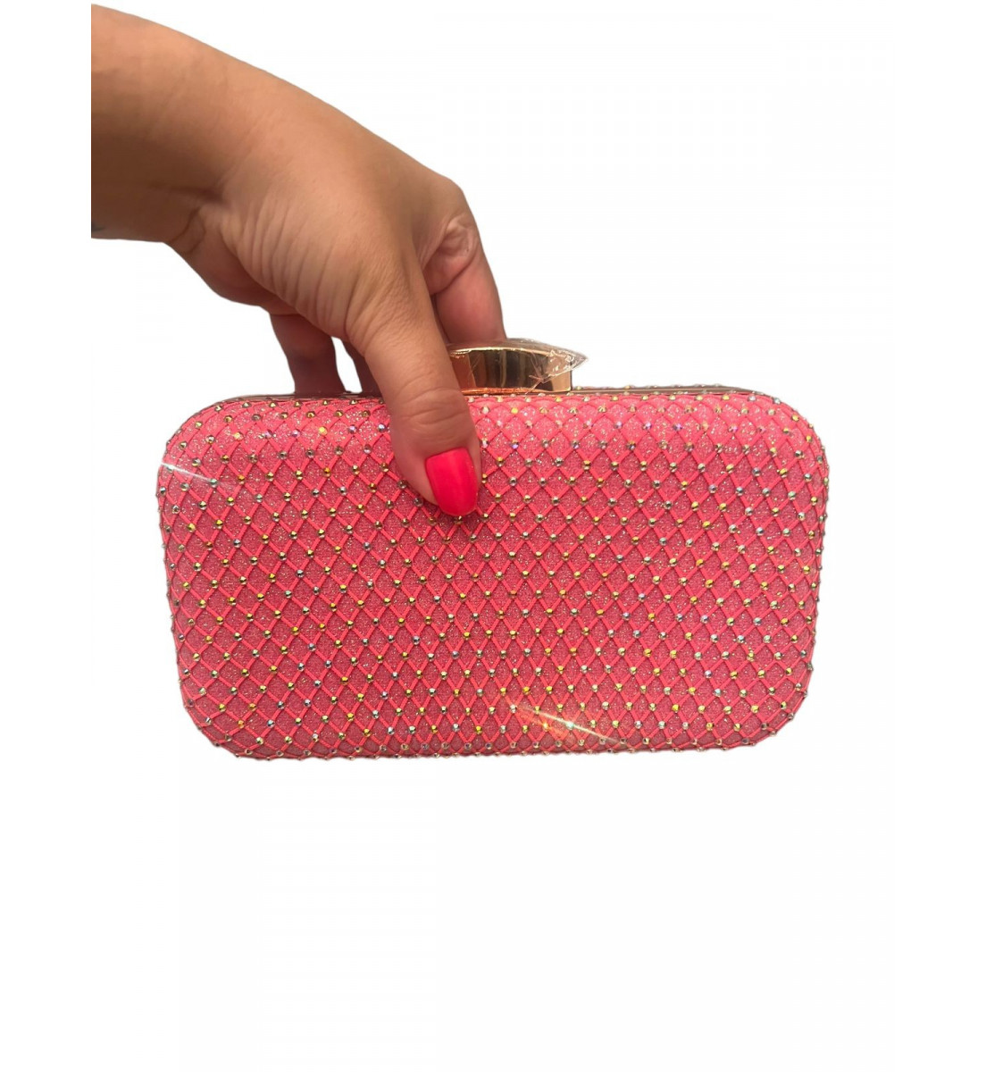 Bolsa Clutch festa Rosa Pink com detalhes furta cor