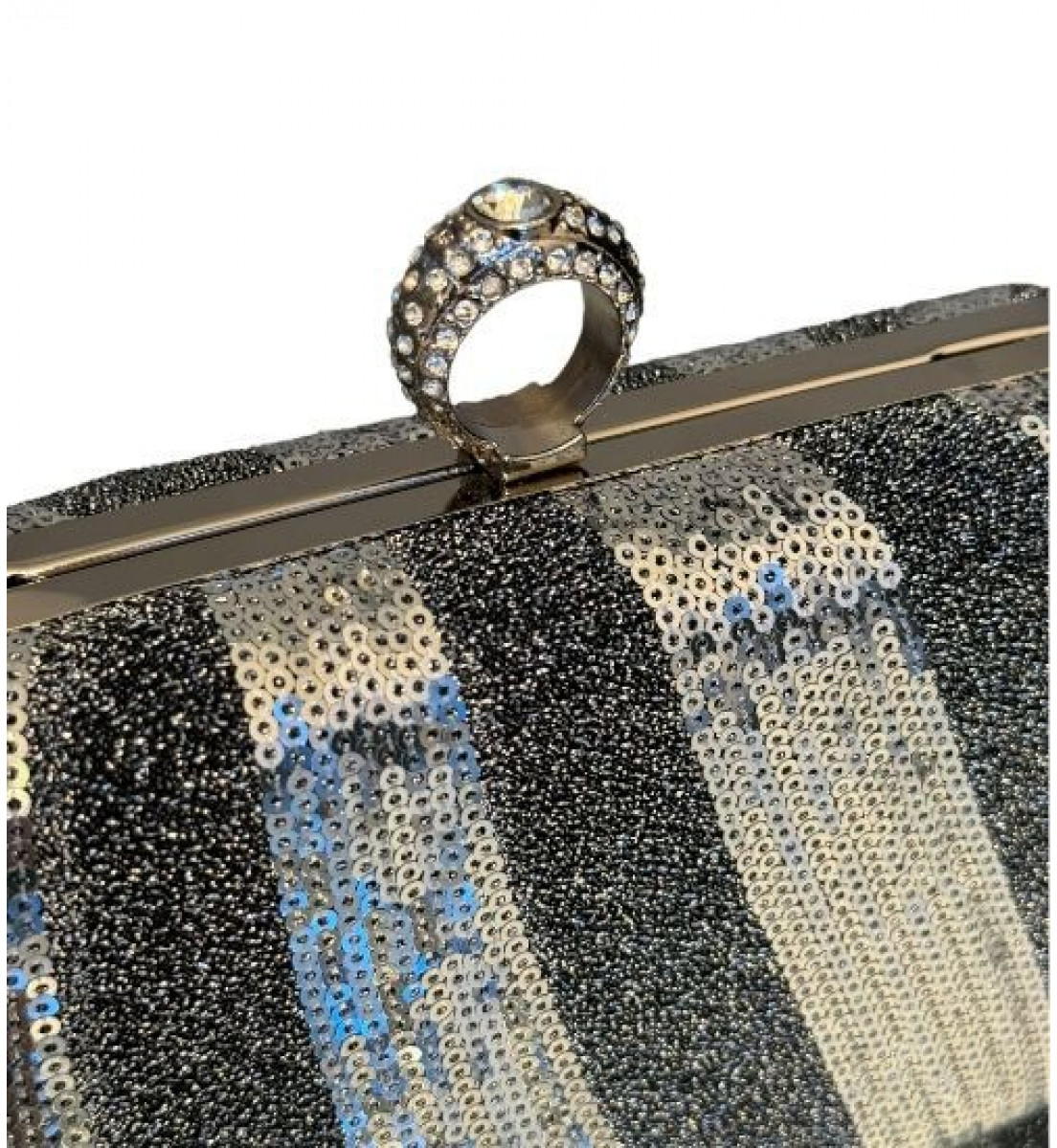 Clutch Anel Luxo Prata com Detalhes Paetê