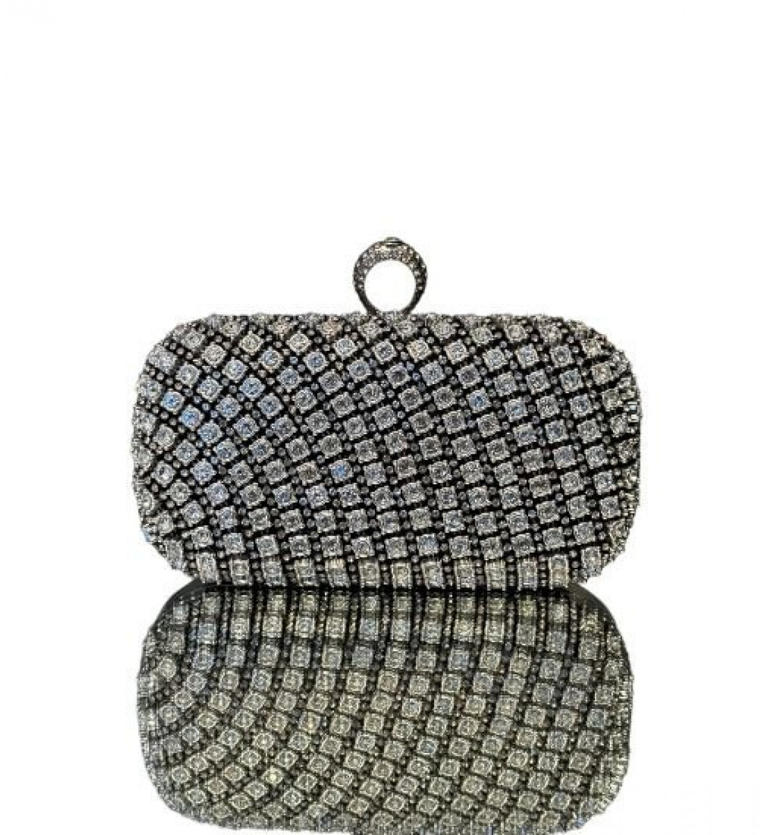 Clutch Anel Luxo Preta com Detalhes Pedraria Prata