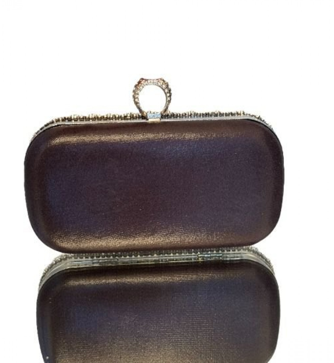 Clutch Anel Luxo Preta com Detalhes Pedraria Prata