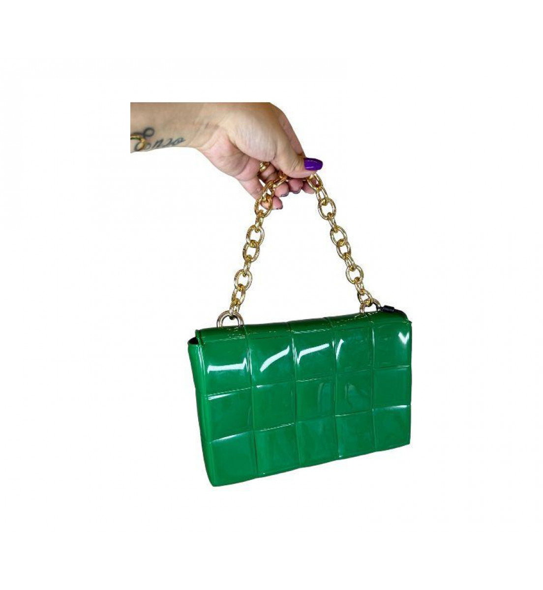 Bolsa Flap Bag Verde com alça dourada