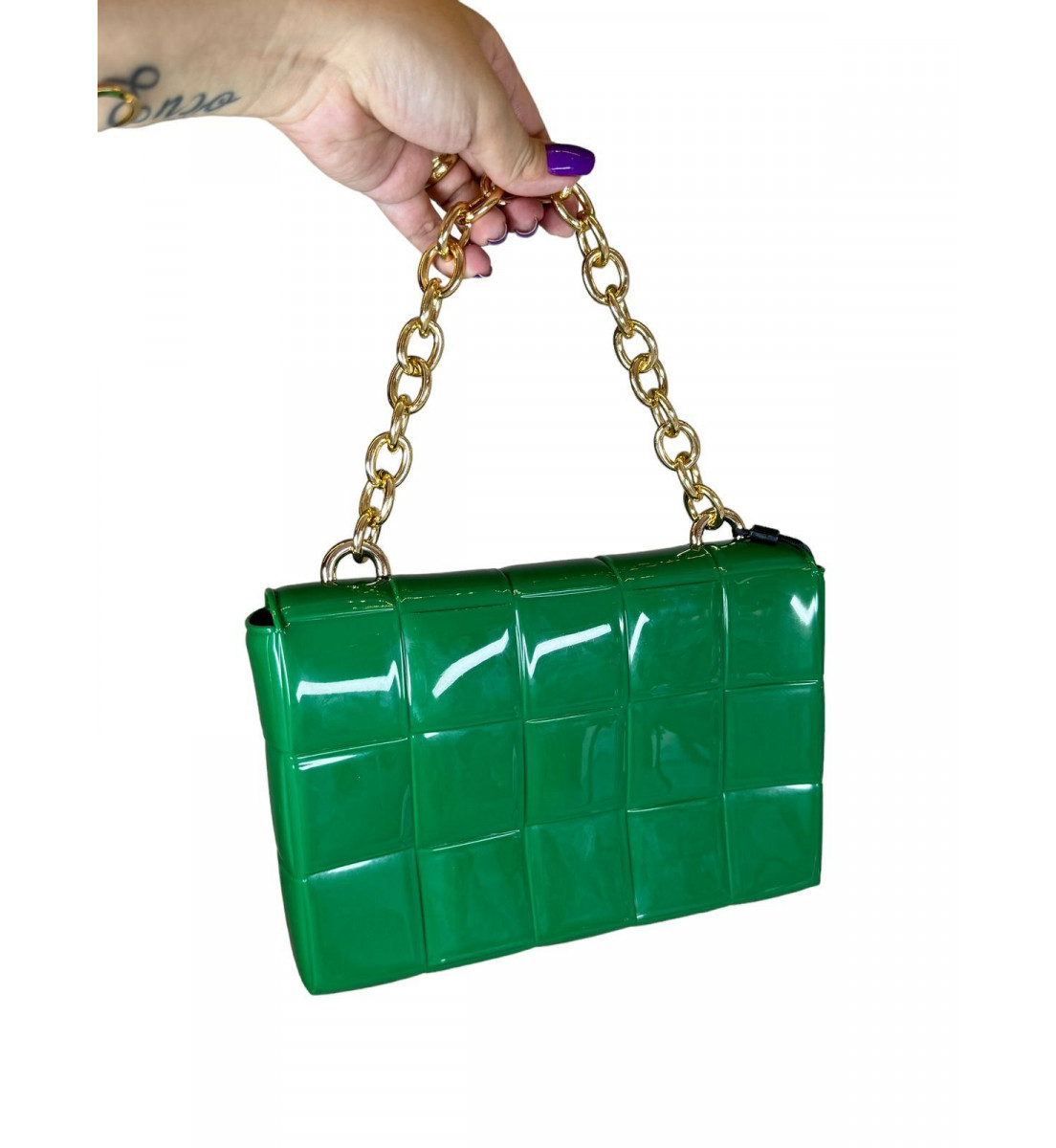 Bolsa Flap Bag Verde com alça dourada