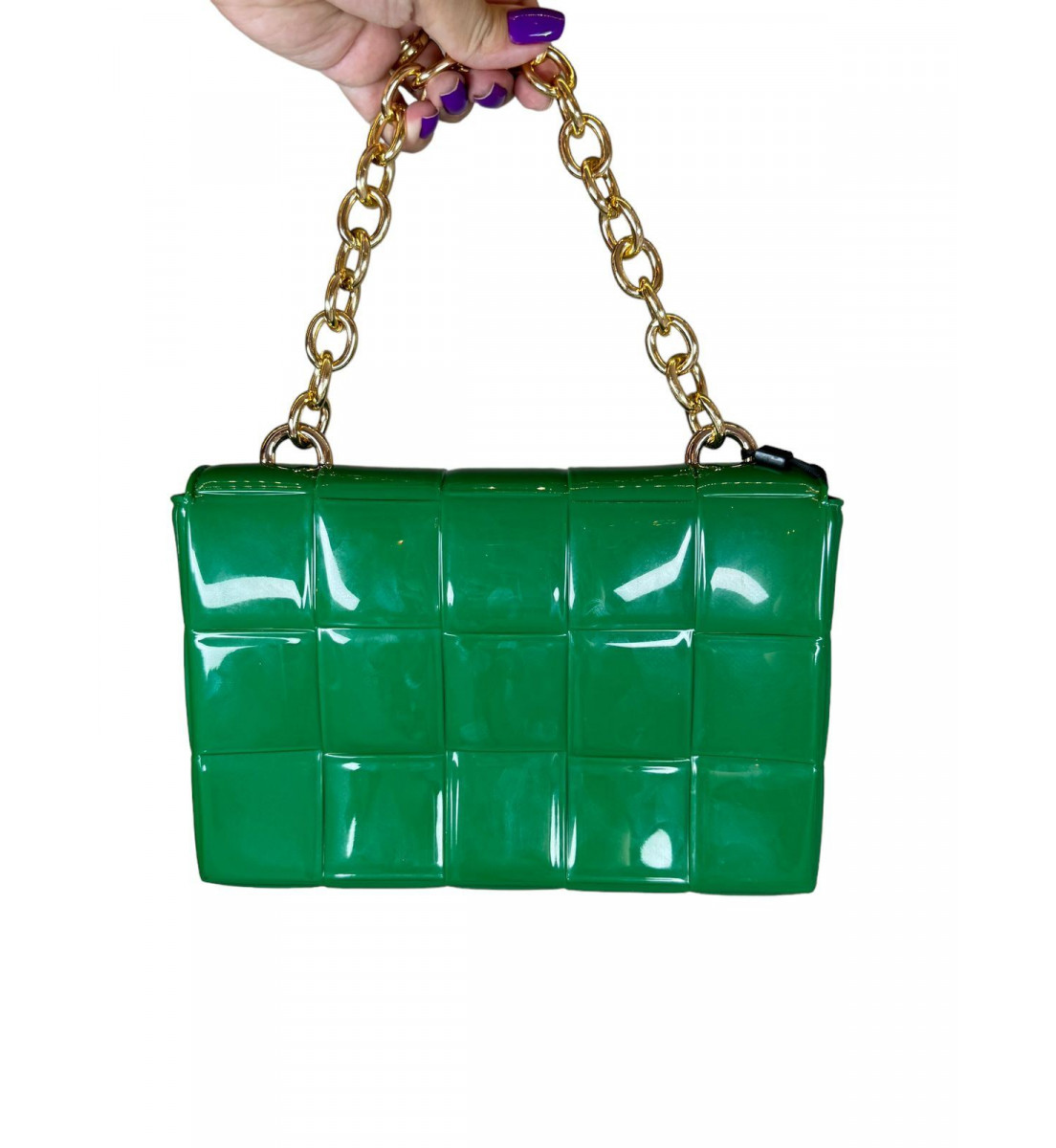 Bolsa Flap Bag Verde com alça dourada