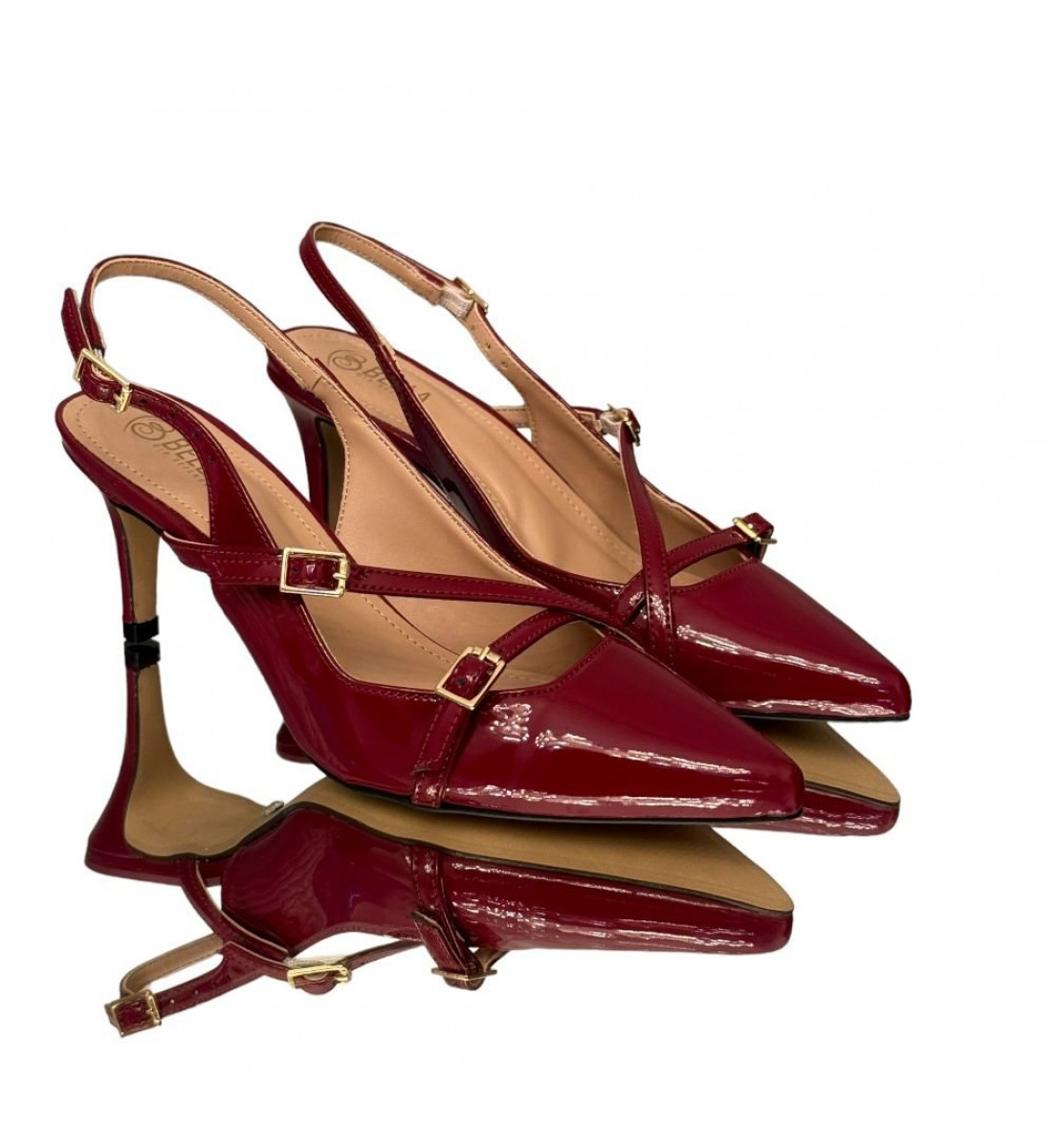 Scarpin salto baixo Slingback Vinho