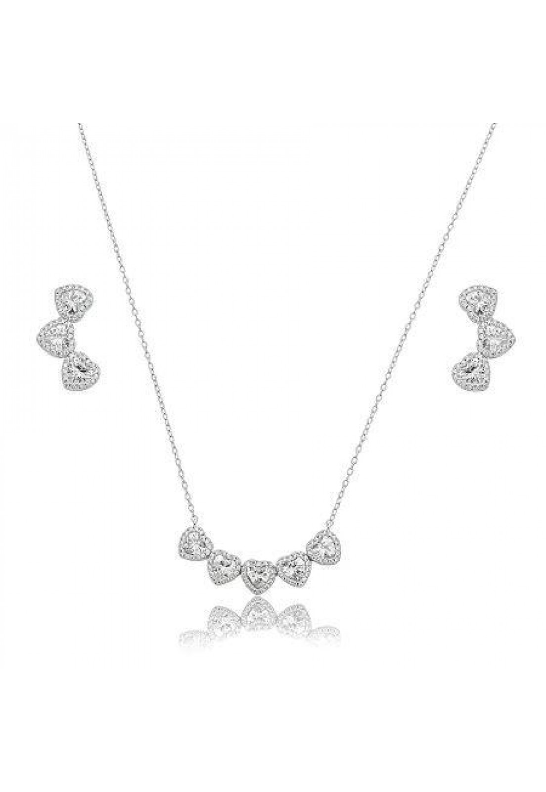 Conjunto de brinco e colar de coração cravejado de zircônia cristal 